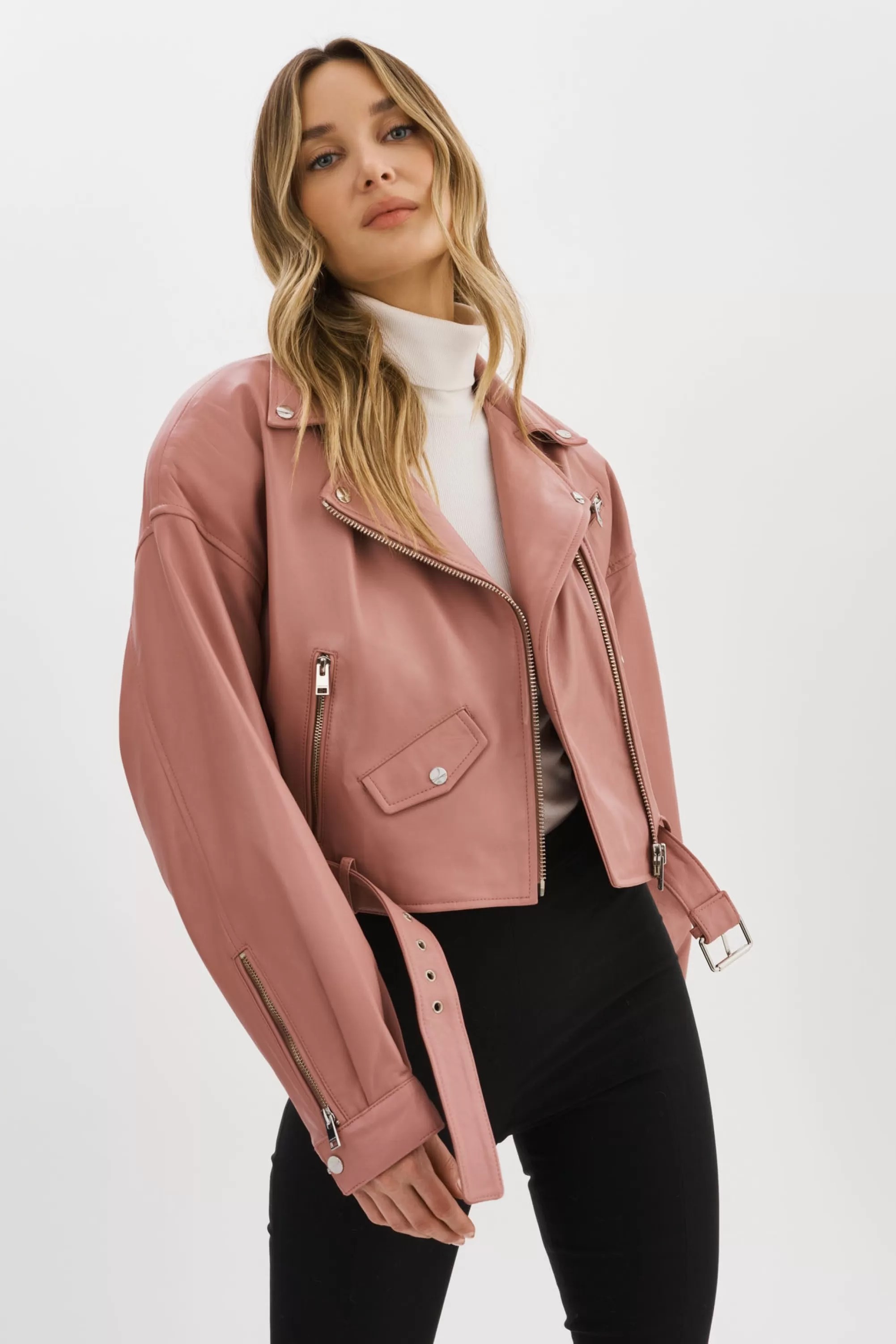 Best LAMARQUE DYLAN | 80's Leather Biker Jacket MAUVE PINK