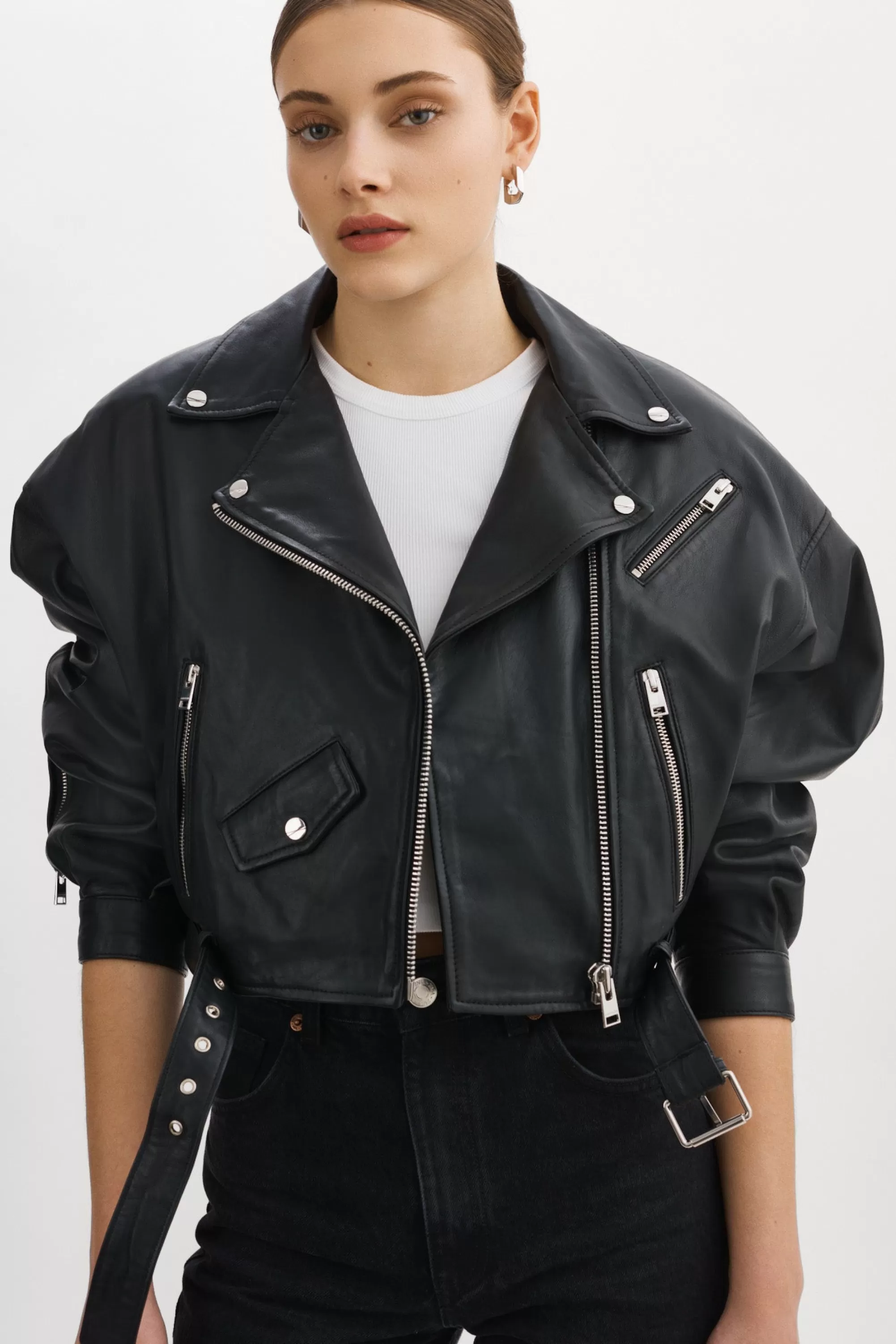 Shop LAMARQUE DYLAN | 80's Leather Biker Jacket Black