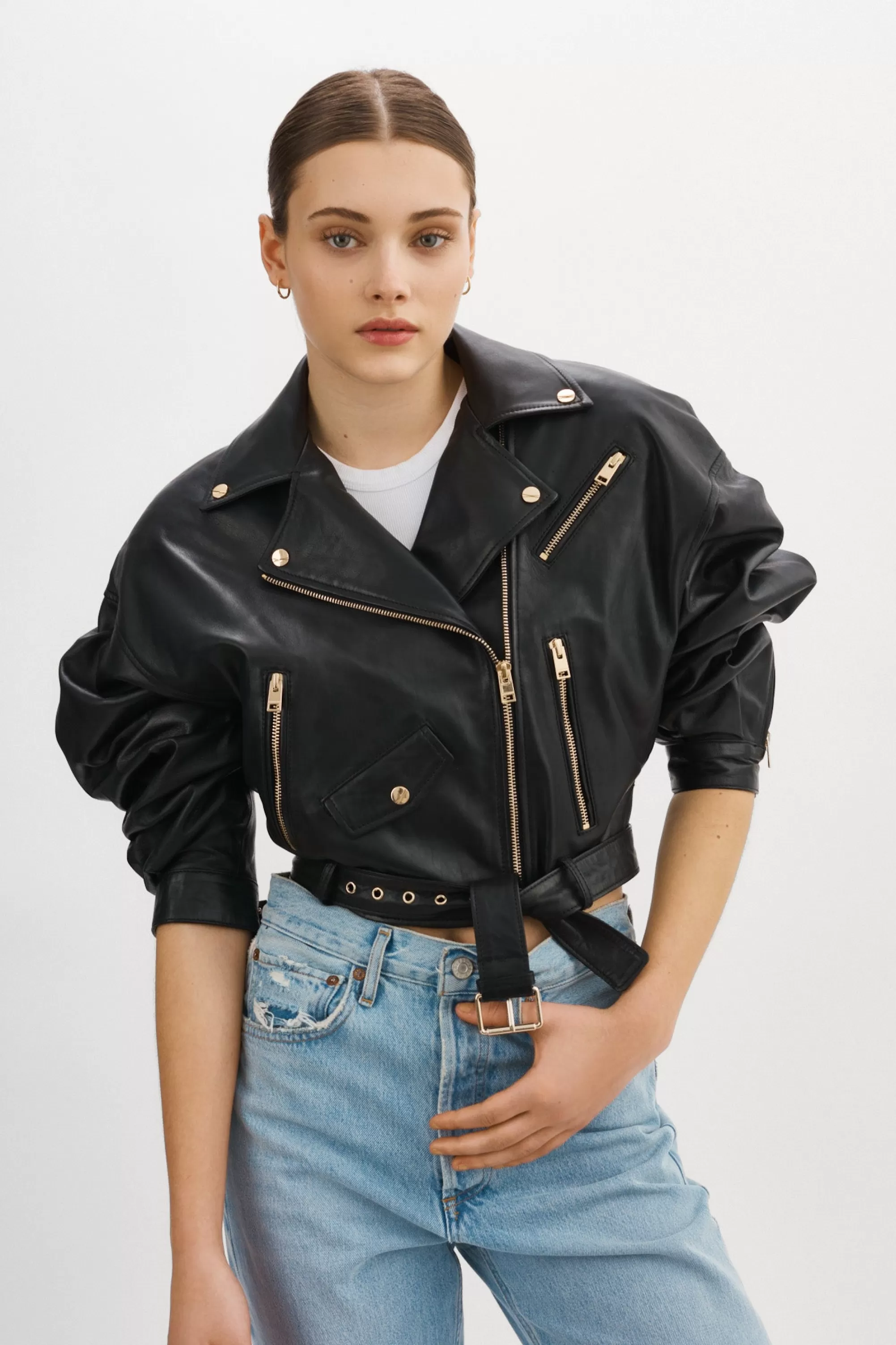 Cheap LAMARQUE DYLAN GOLD | 80's Leather Biker Jacket Black