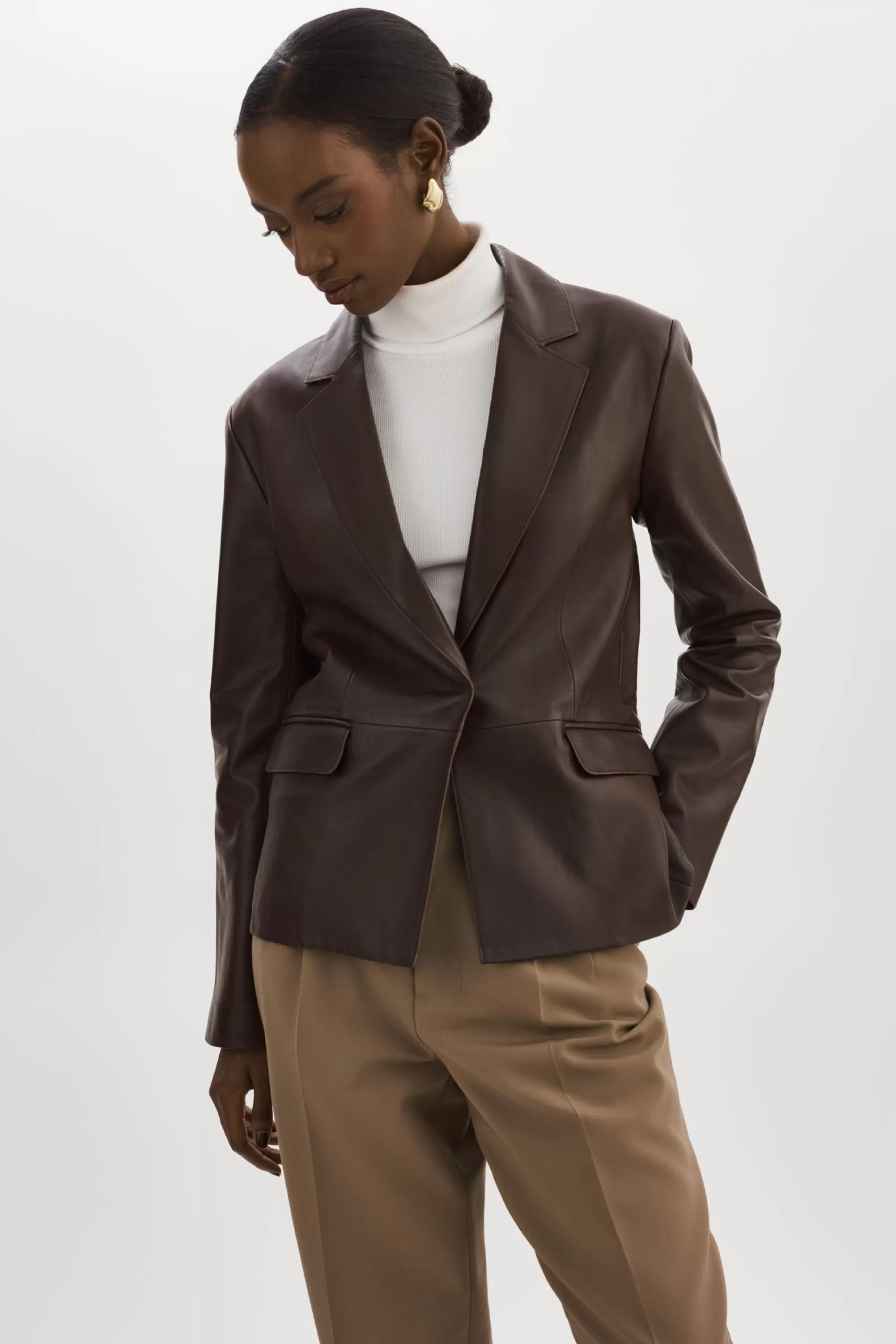 New LAMARQUE ELZA | Leather Blazer MAHOGANY