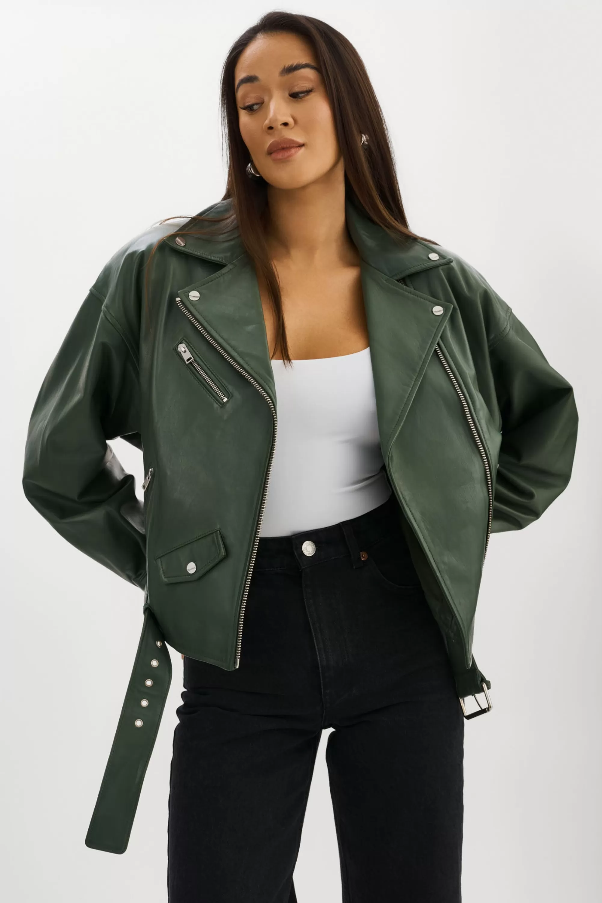 Sale LAMARQUE ESTIA | Leather Biker Jacket Alpine Green