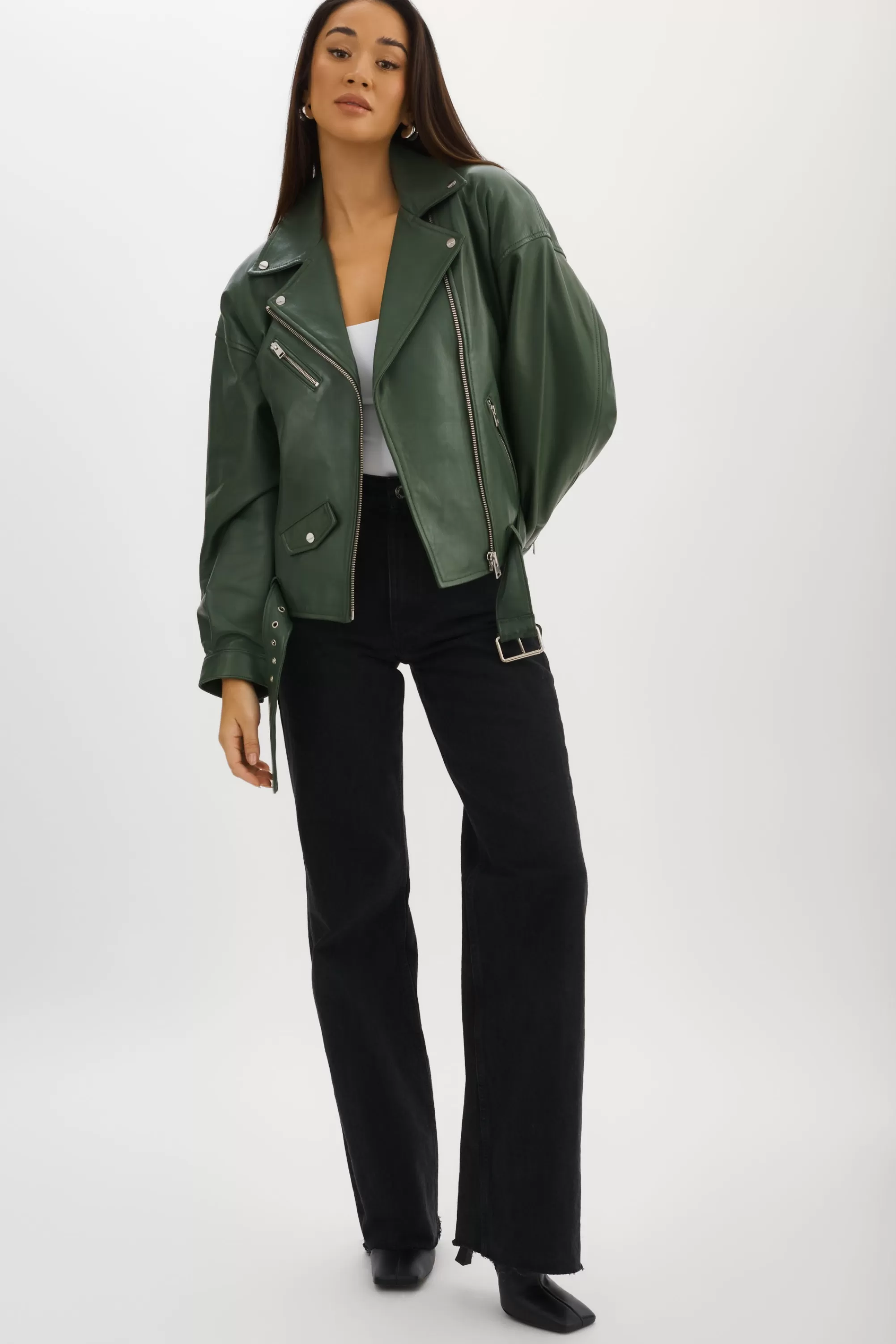 Sale LAMARQUE ESTIA | Leather Biker Jacket Alpine Green