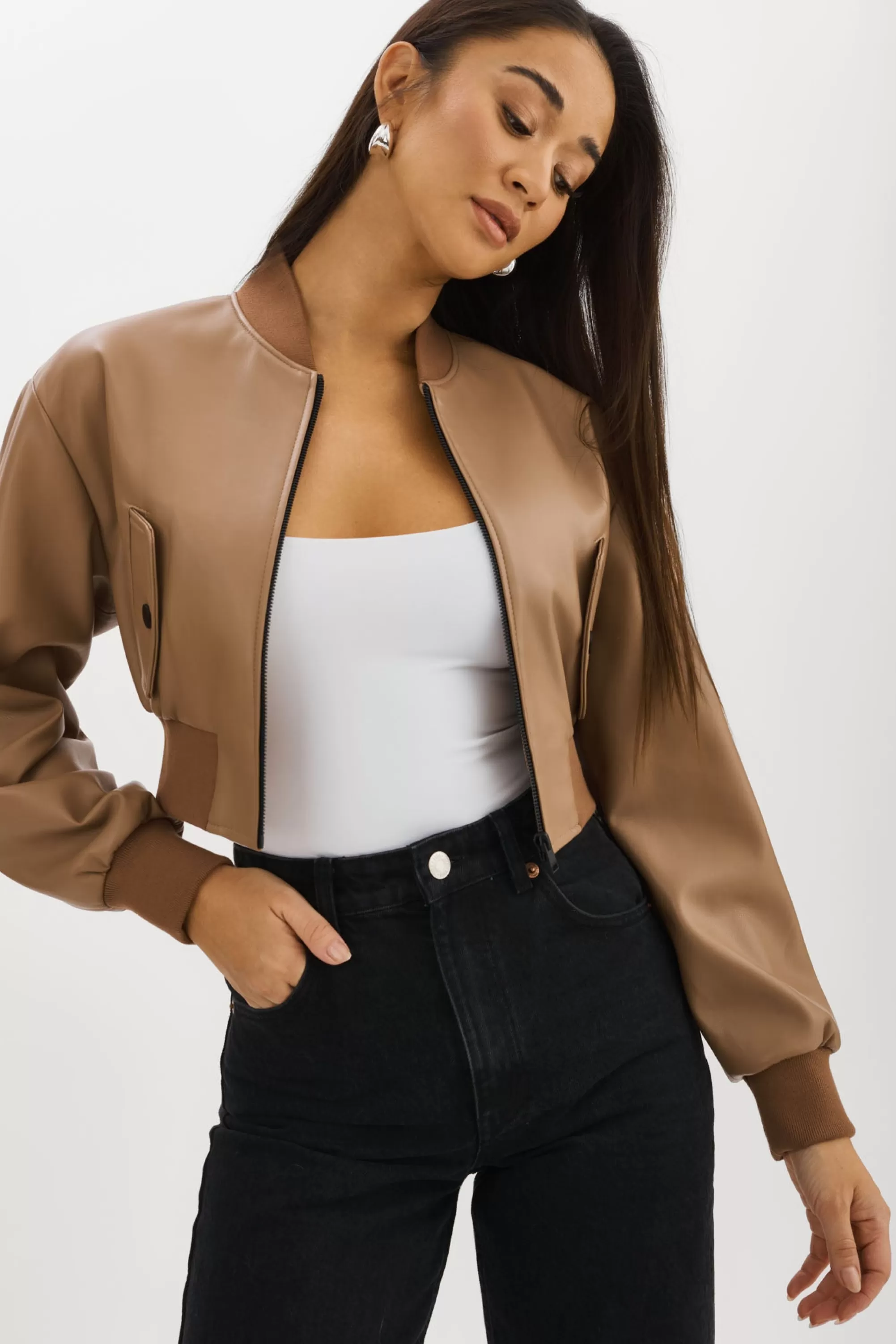 Store LAMARQUE EVELIN | Faux Leather Cropped Bomber Mocha