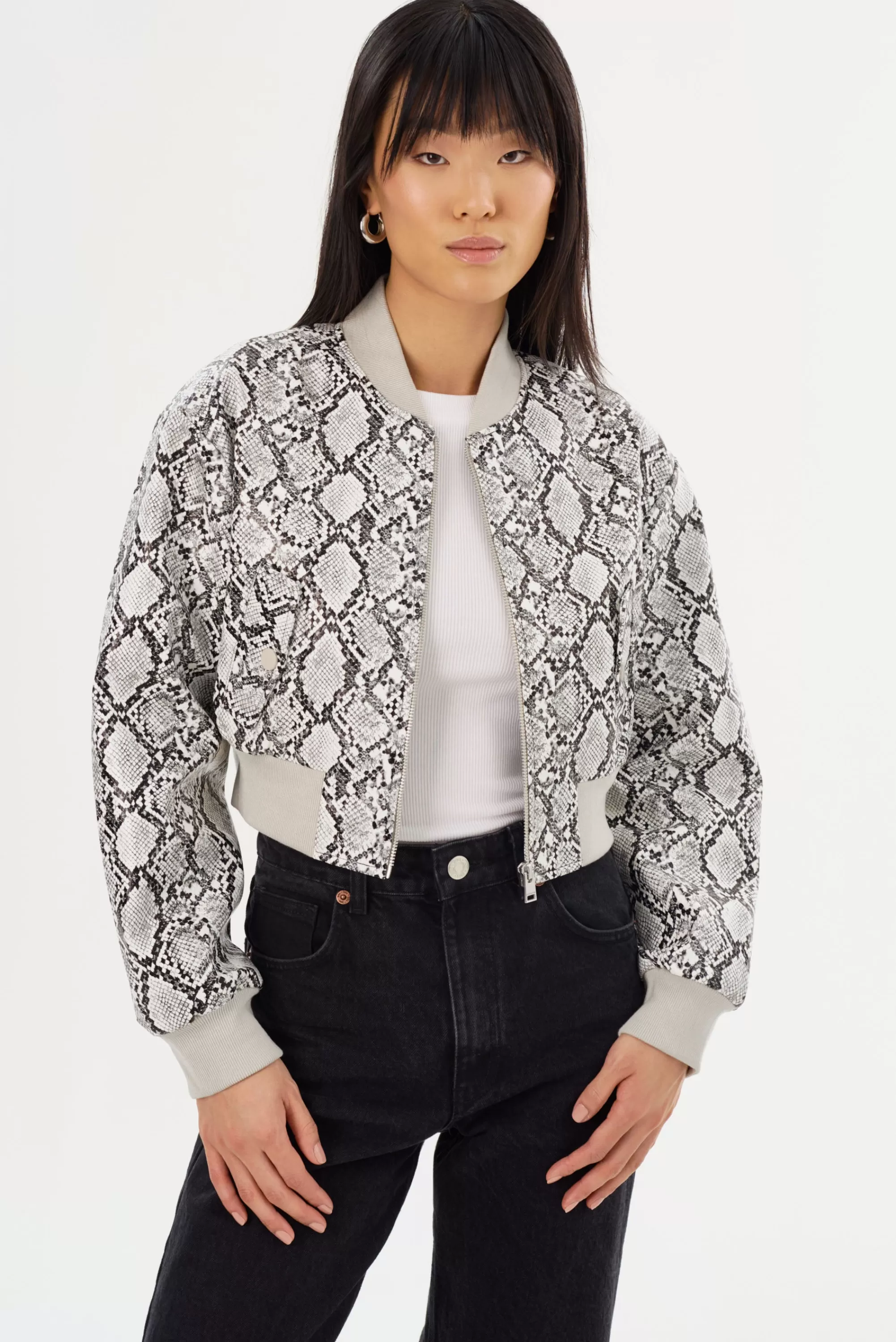 Hot LAMARQUE EVELIN | Faux Leather Cropped Bomber Python Print