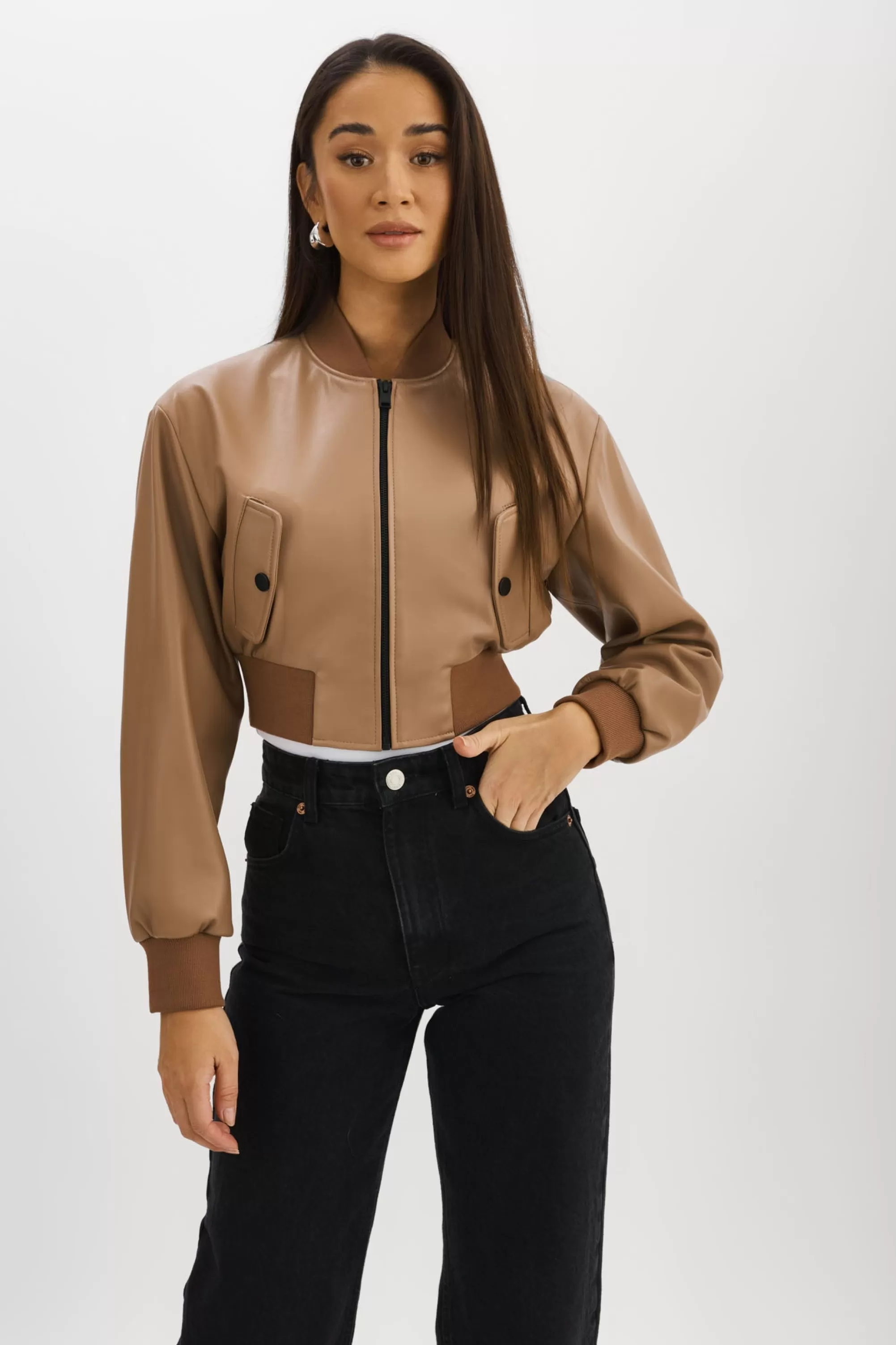 Store LAMARQUE EVELIN | Faux Leather Cropped Bomber Mocha