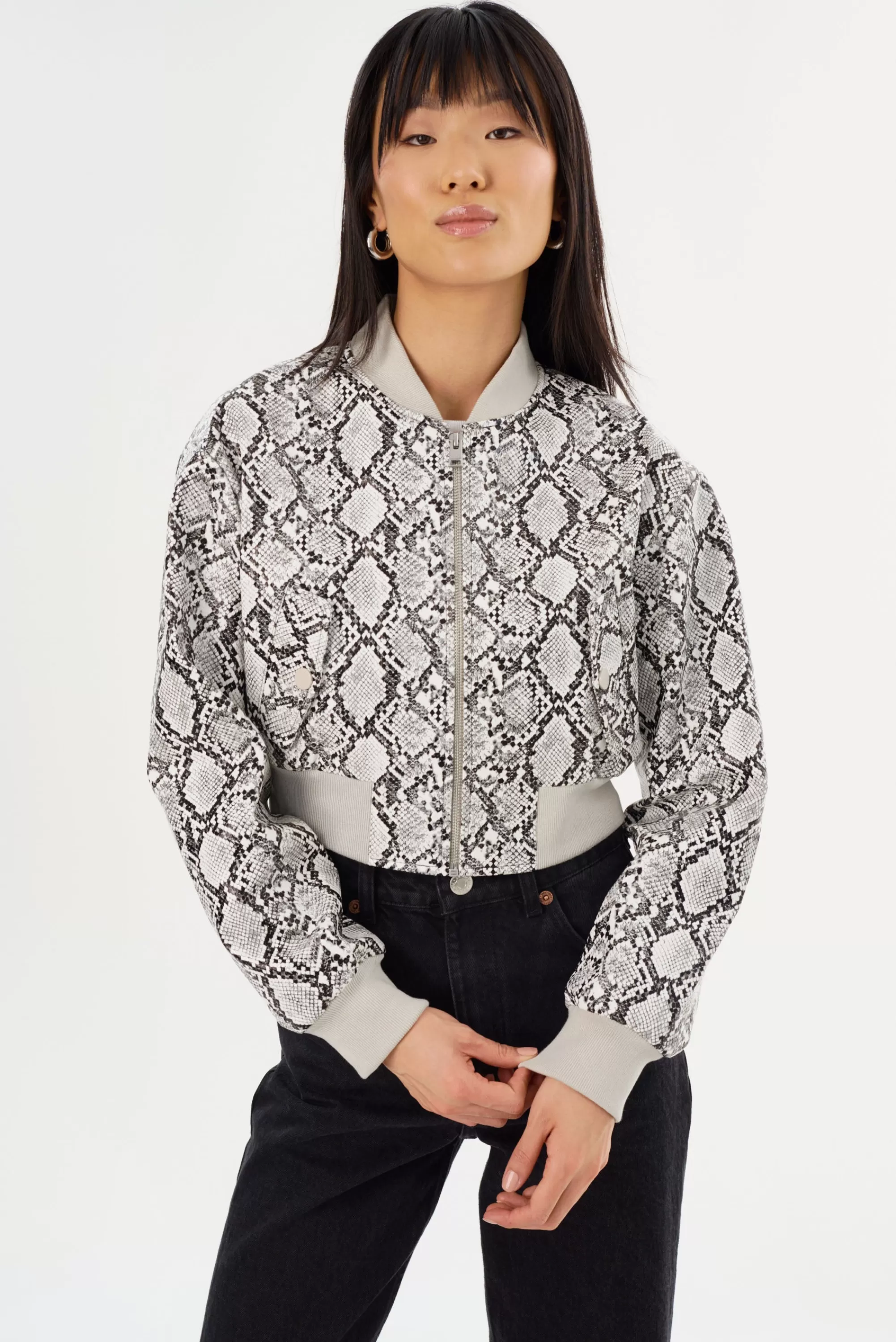 Hot LAMARQUE EVELIN | Faux Leather Cropped Bomber Python Print