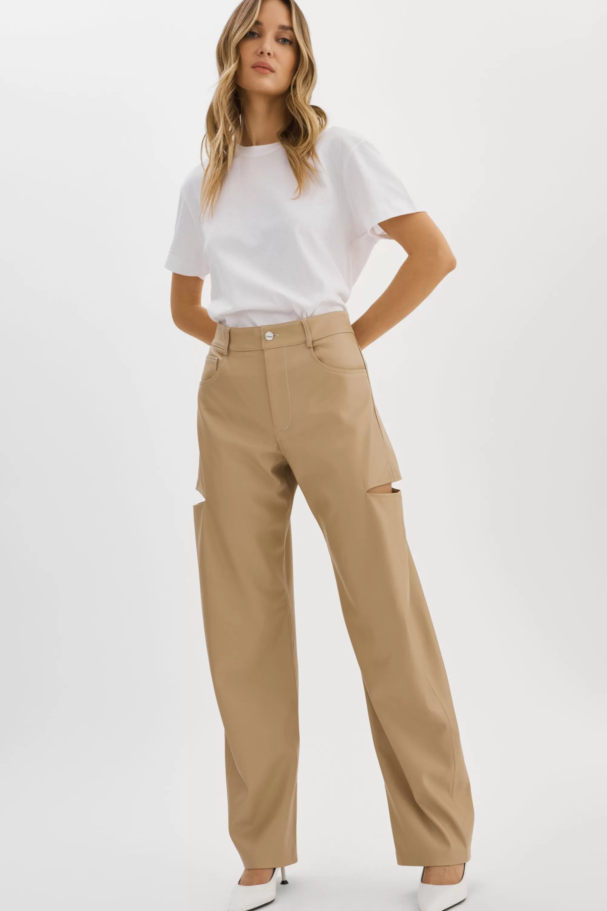 Sale LAMARQUE FALEEN | Faux Leather Loose Pants Wheat