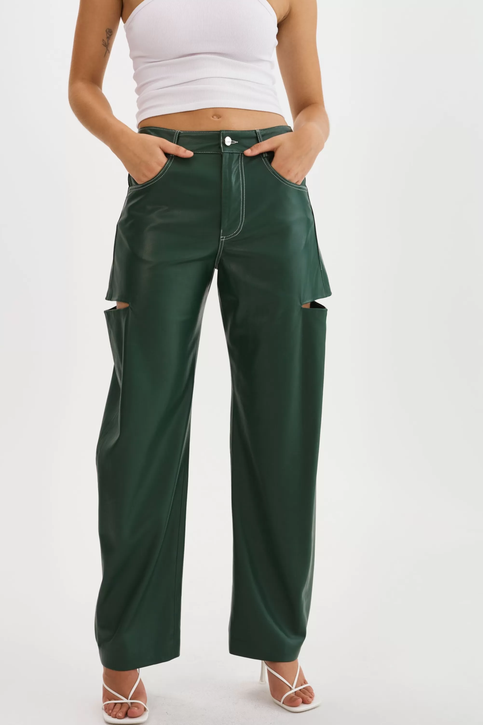 Store LAMARQUE FALEEN | Faux Leather Loose Pants Alpine Green