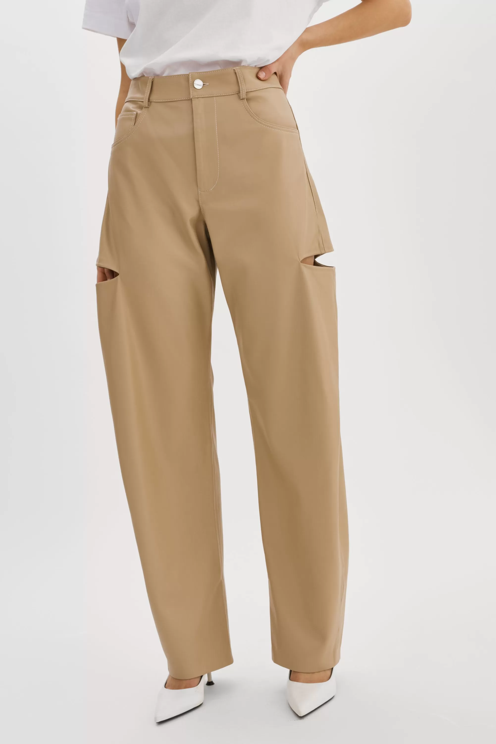 Sale LAMARQUE FALEEN | Faux Leather Loose Pants Wheat