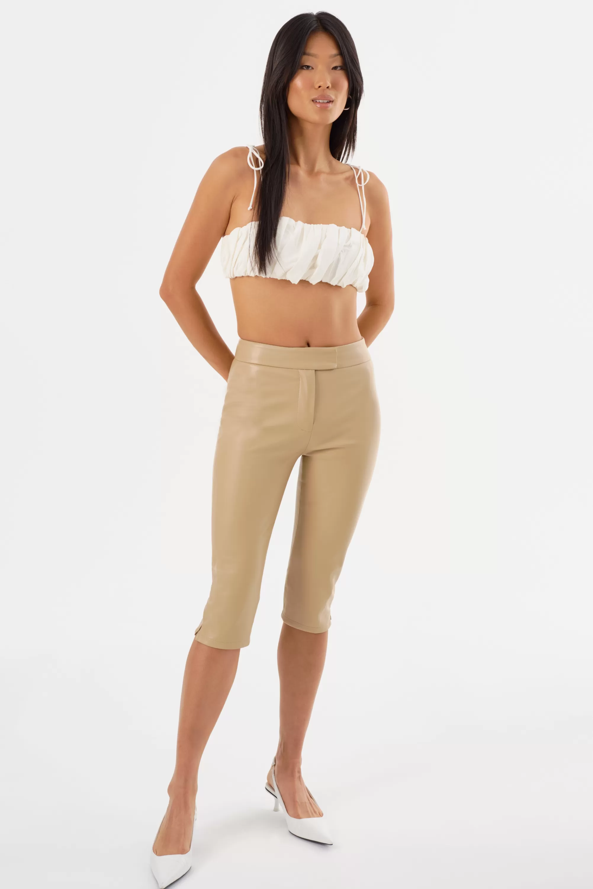 Sale LAMARQUE FAYA | Faux Leather Capri Pants Wheat