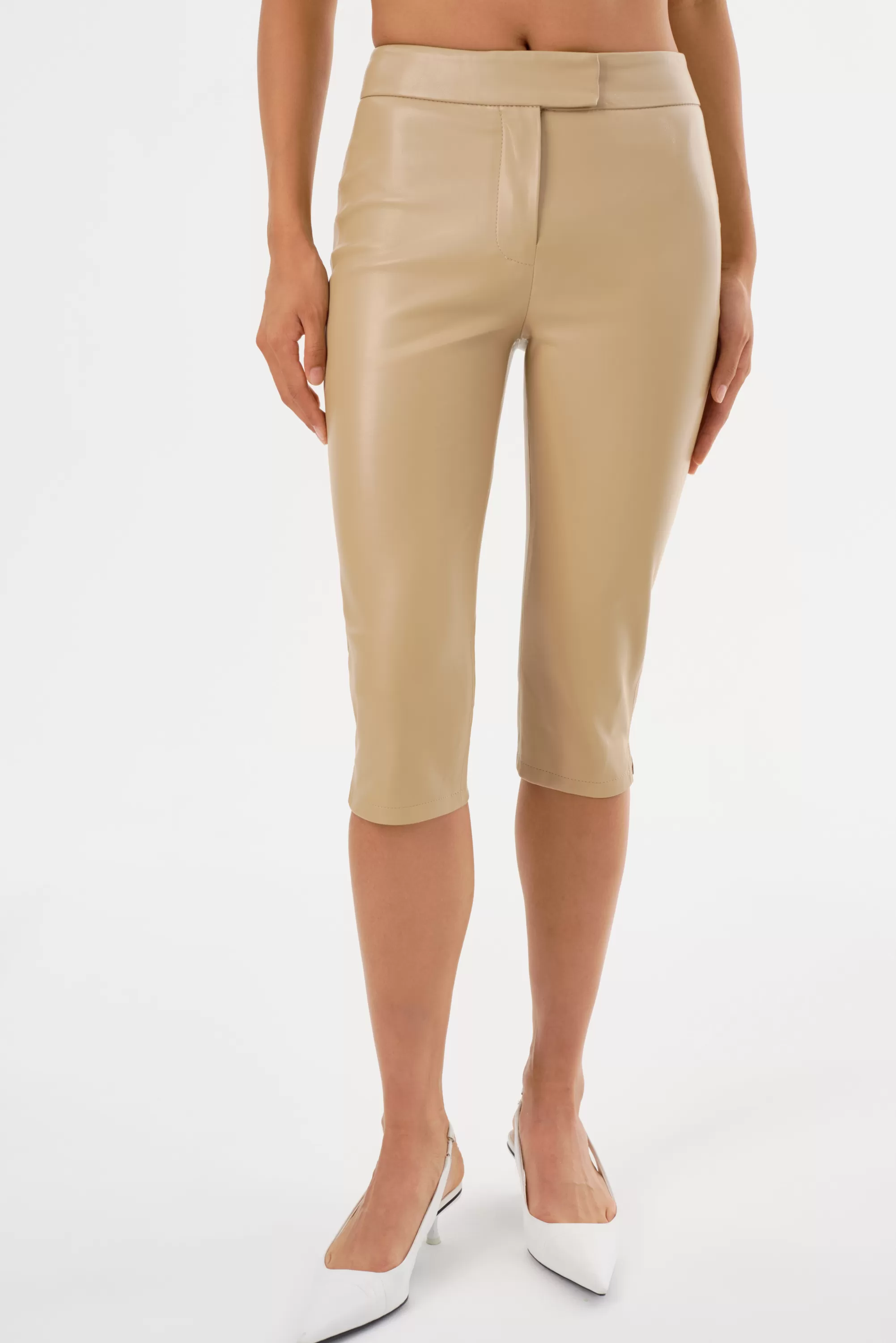 Sale LAMARQUE FAYA | Faux Leather Capri Pants Wheat