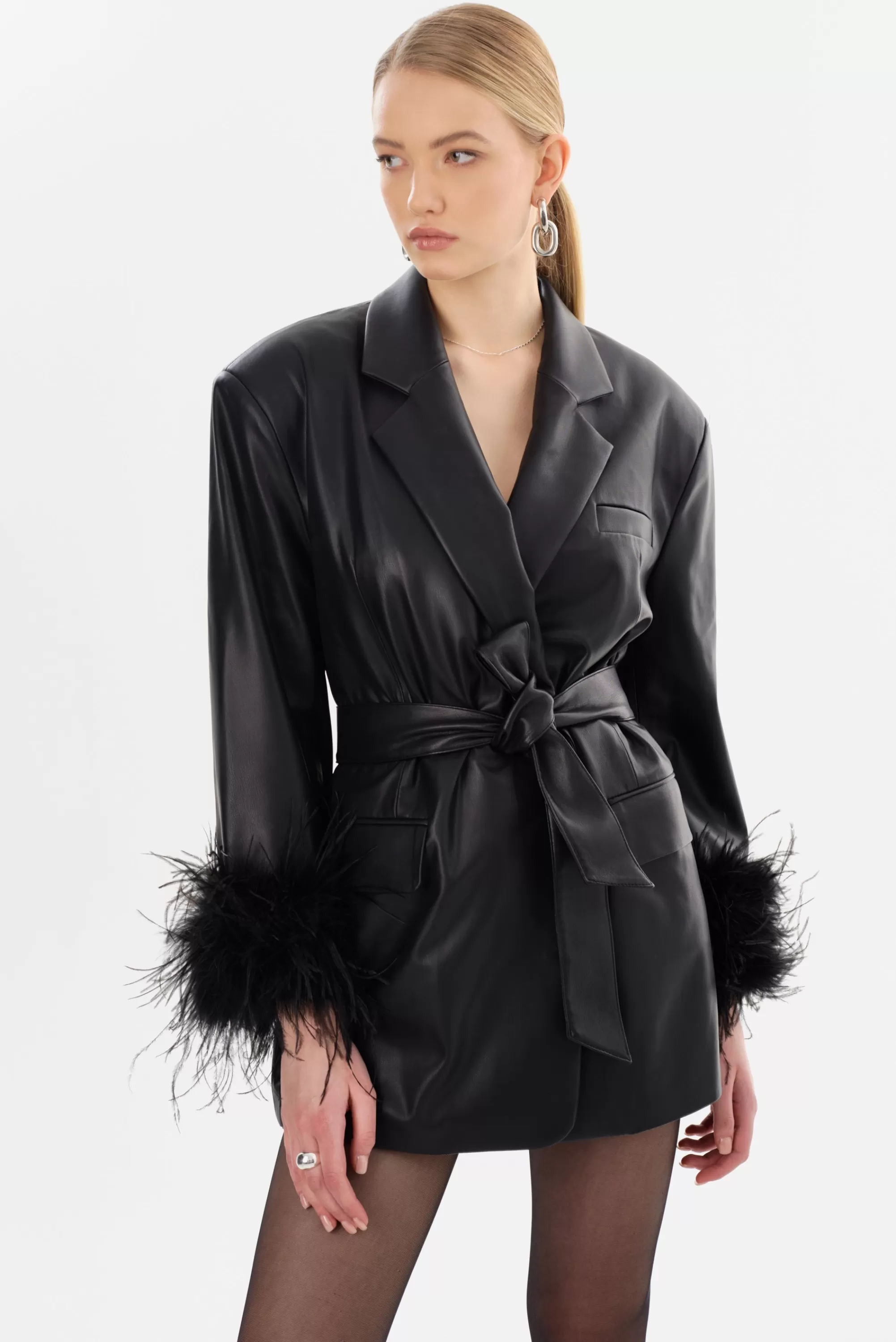 Sale LAMARQUE GALIA | Feather Trim Blazer Black