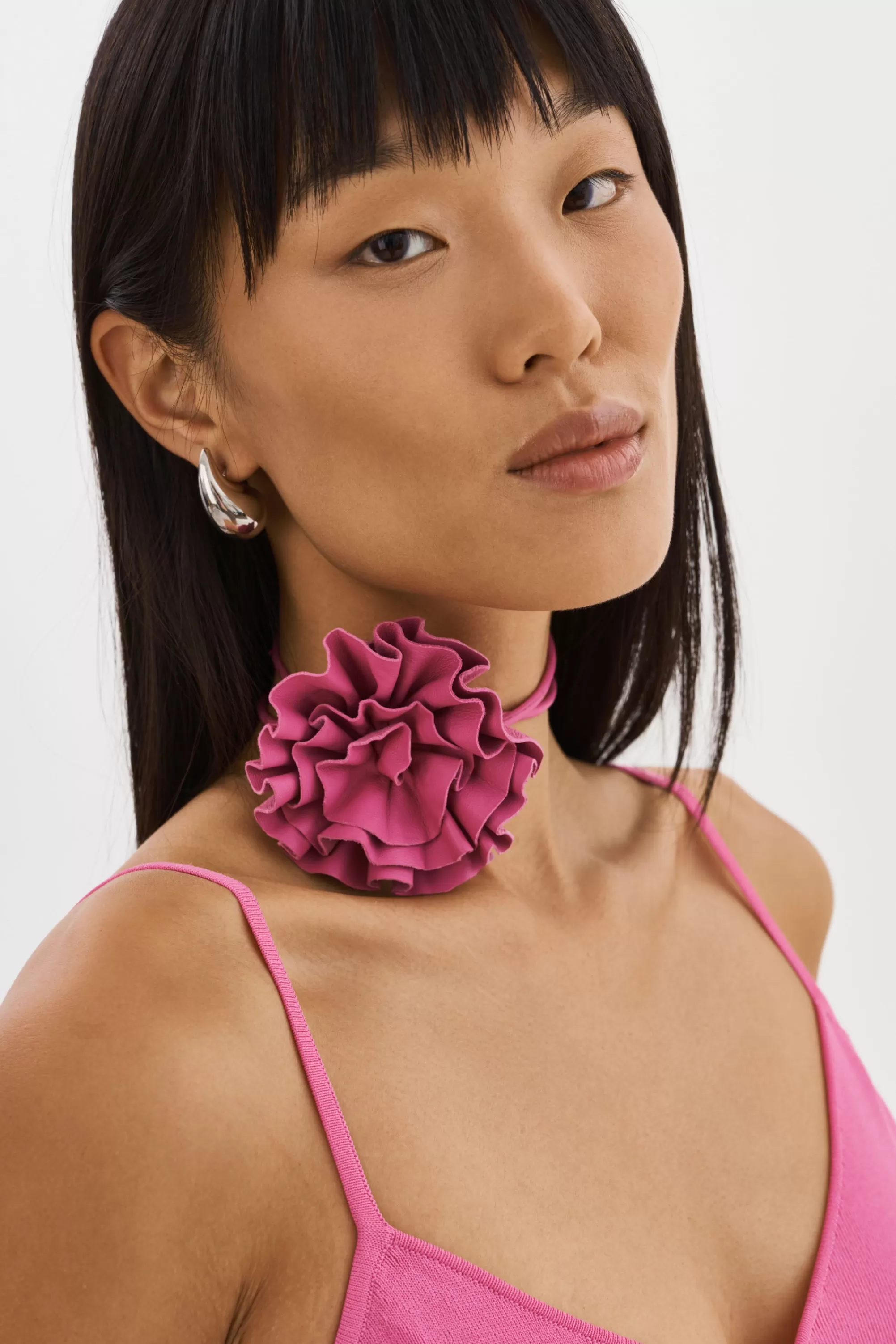 Outlet LAMARQUE GEMMA | Leather Rosette Choker Super Pink