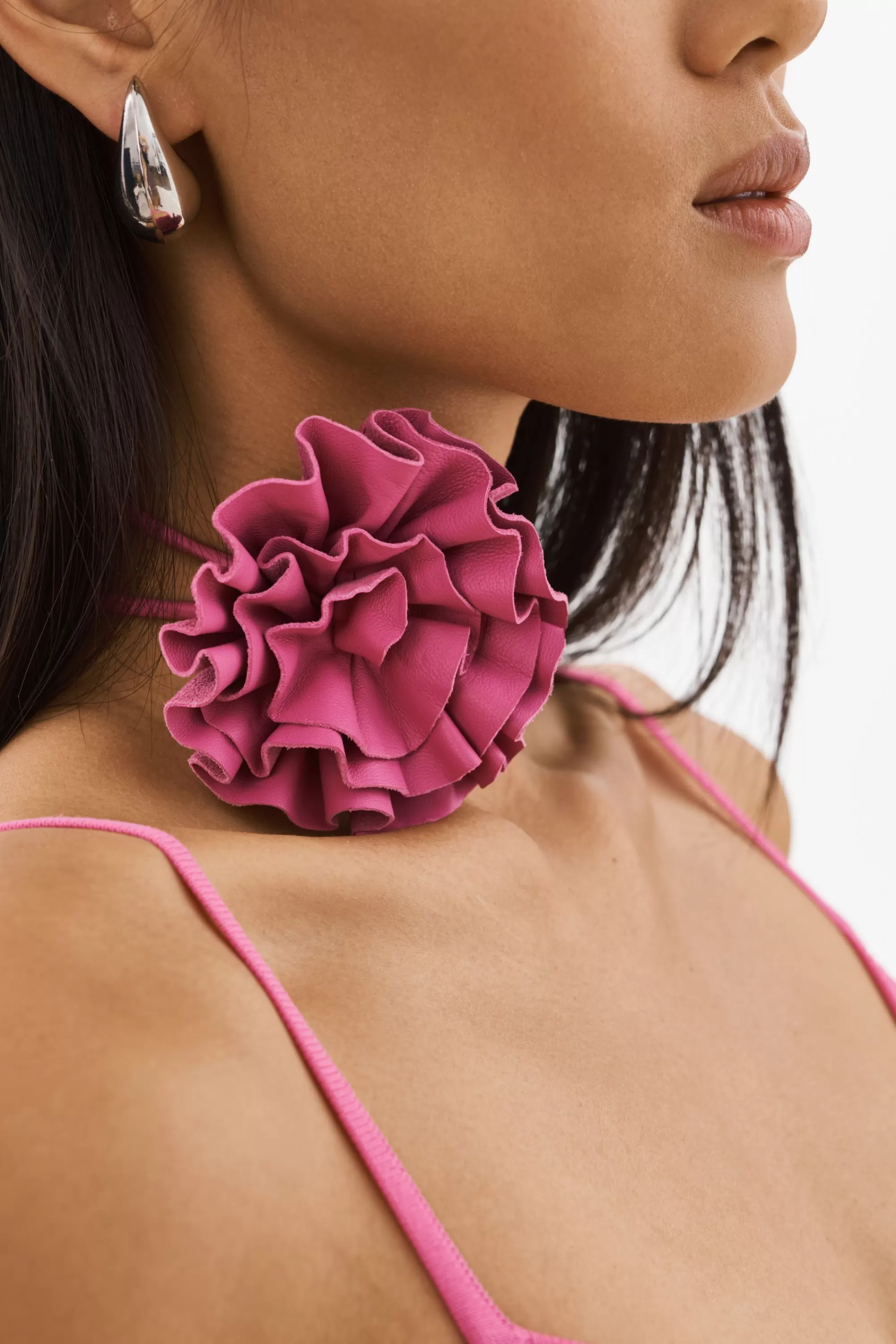 Outlet LAMARQUE GEMMA | Leather Rosette Choker Super Pink