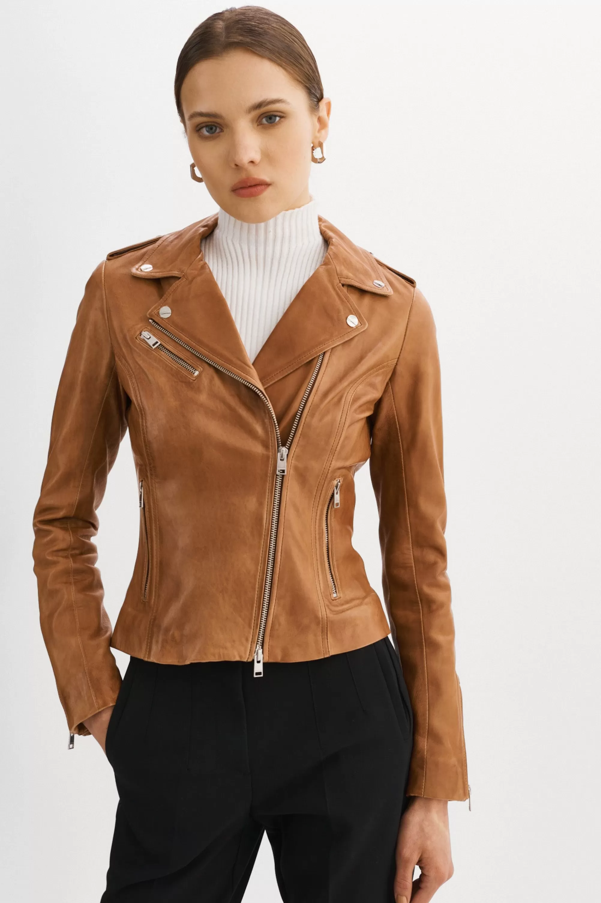 Cheap LAMARQUE HARPER | Fitted Leather Biker Jacket Luggage