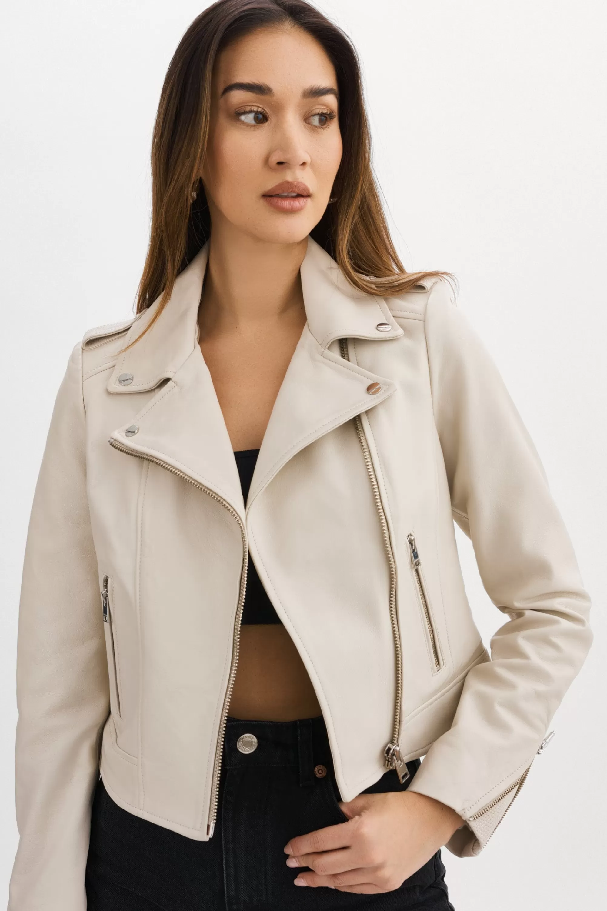 Flash Sale LAMARQUE HOLY | Leather Biker Jacket With Removable Hood Bone