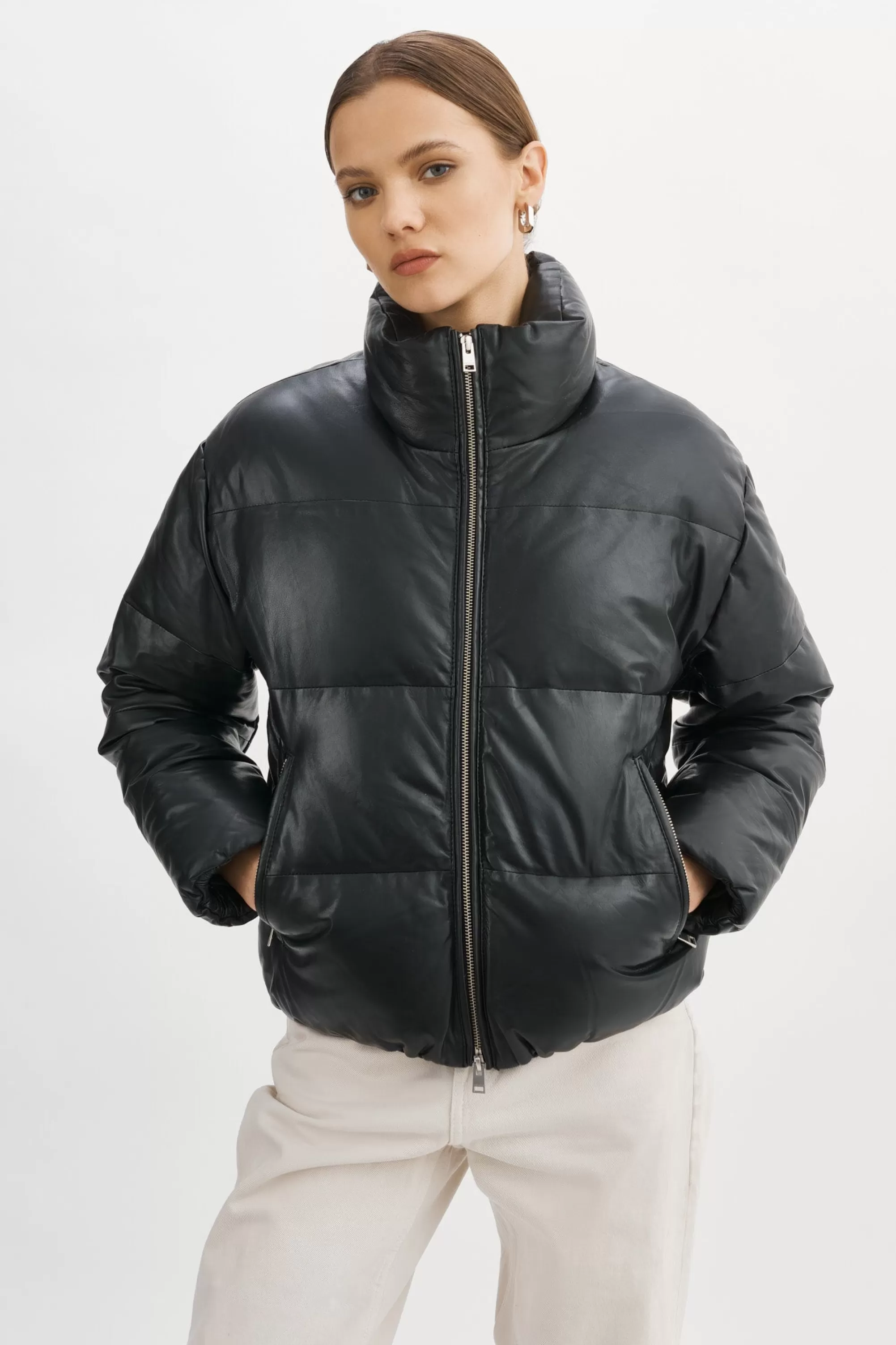 New LAMARQUE IRIS Leather Puffer Jacket Black