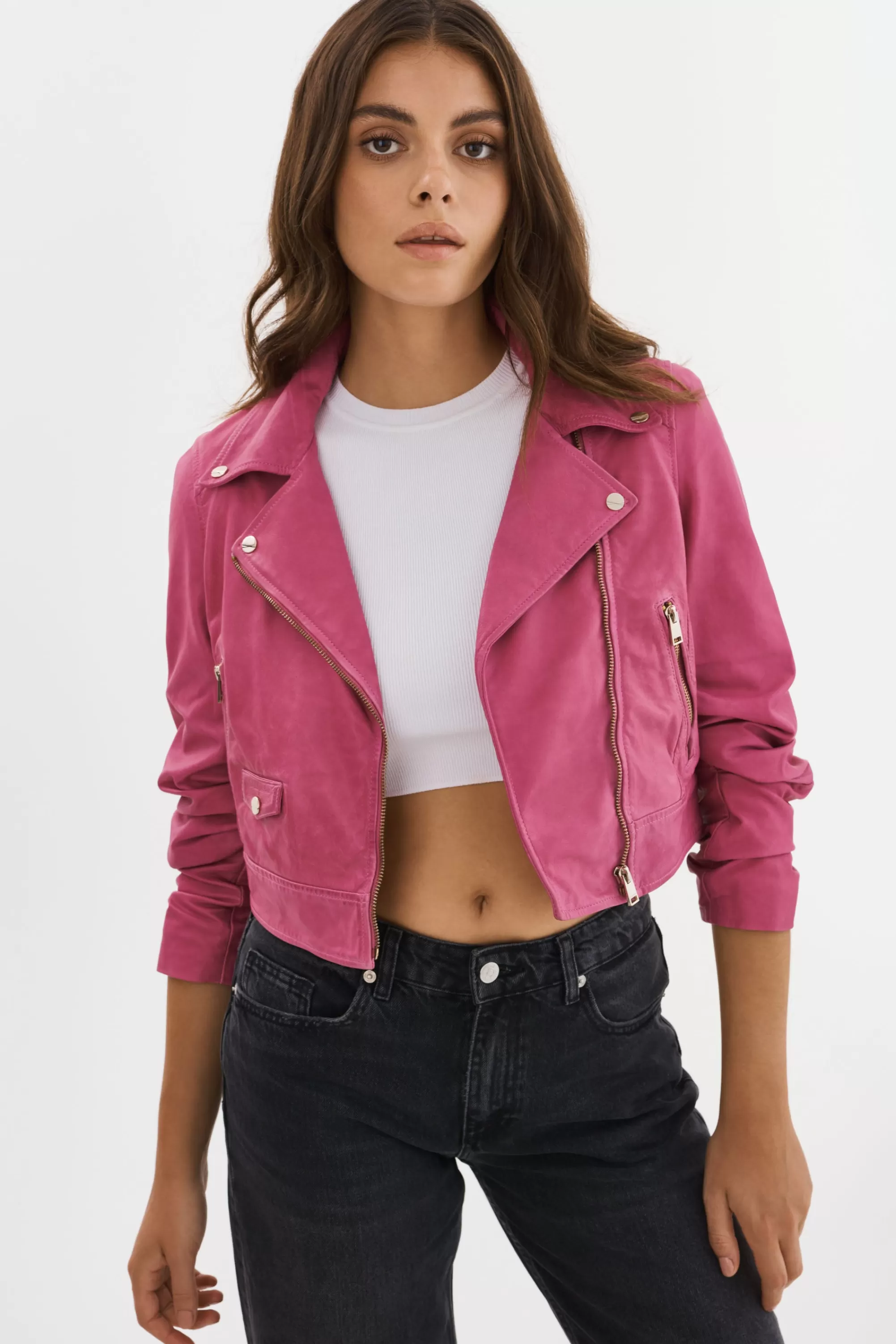 Best Sale LAMARQUE JANIKA | Cropped Leather Biker Jacket Super Pink