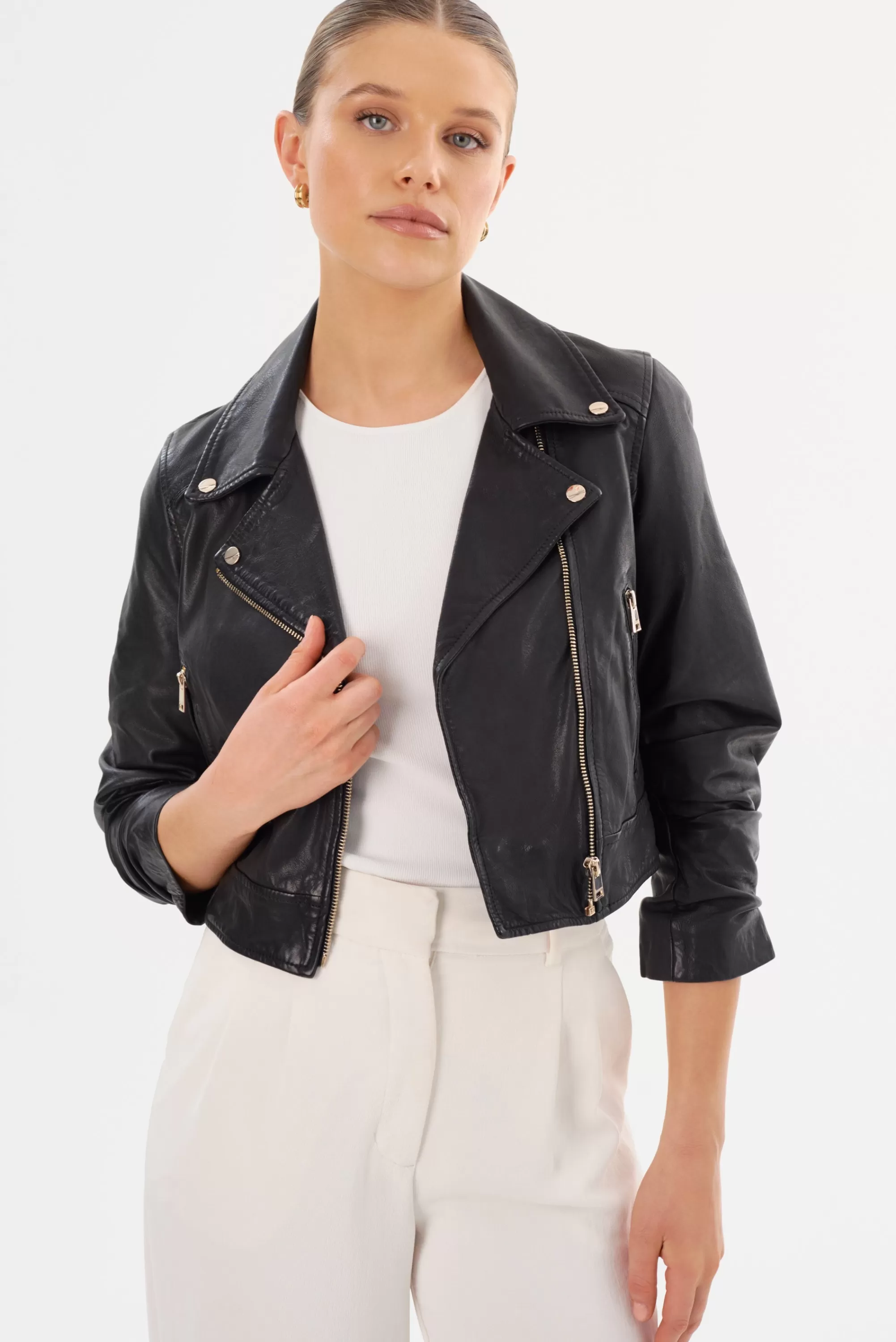 Outlet LAMARQUE JANIKA | Cropped Leather Biker Jacket Black