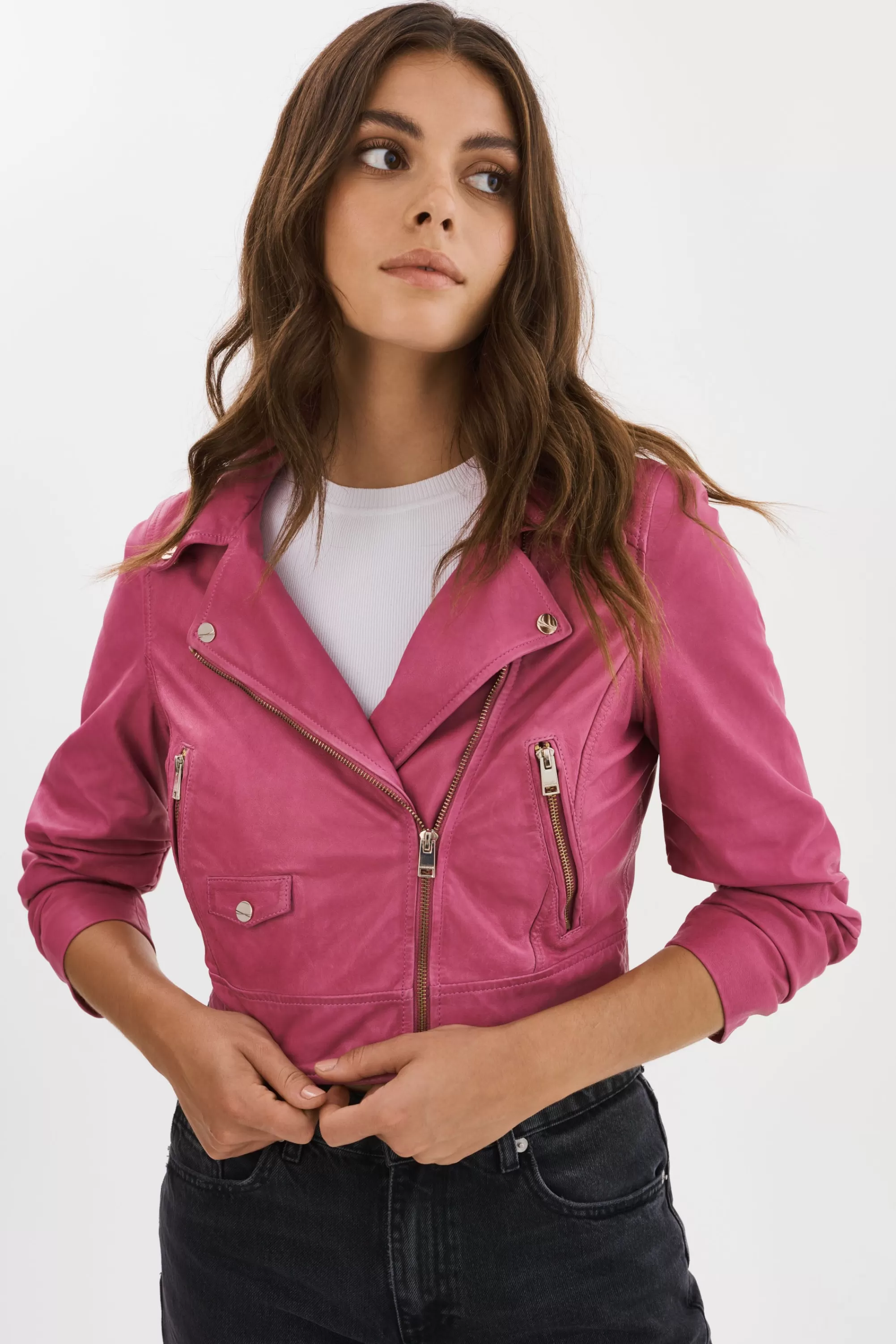 Best Sale LAMARQUE JANIKA | Cropped Leather Biker Jacket Super Pink