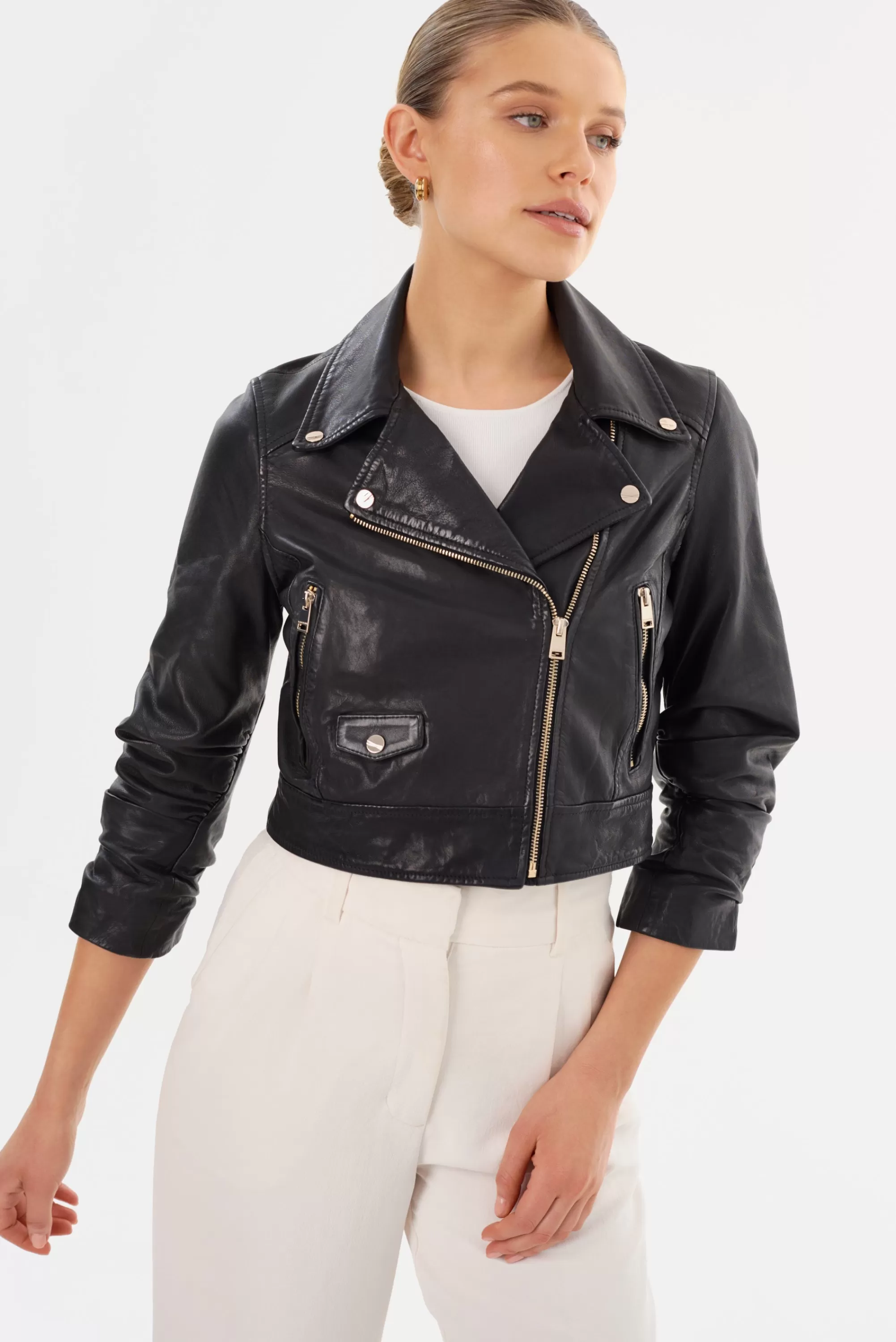 Outlet LAMARQUE JANIKA | Cropped Leather Biker Jacket Black