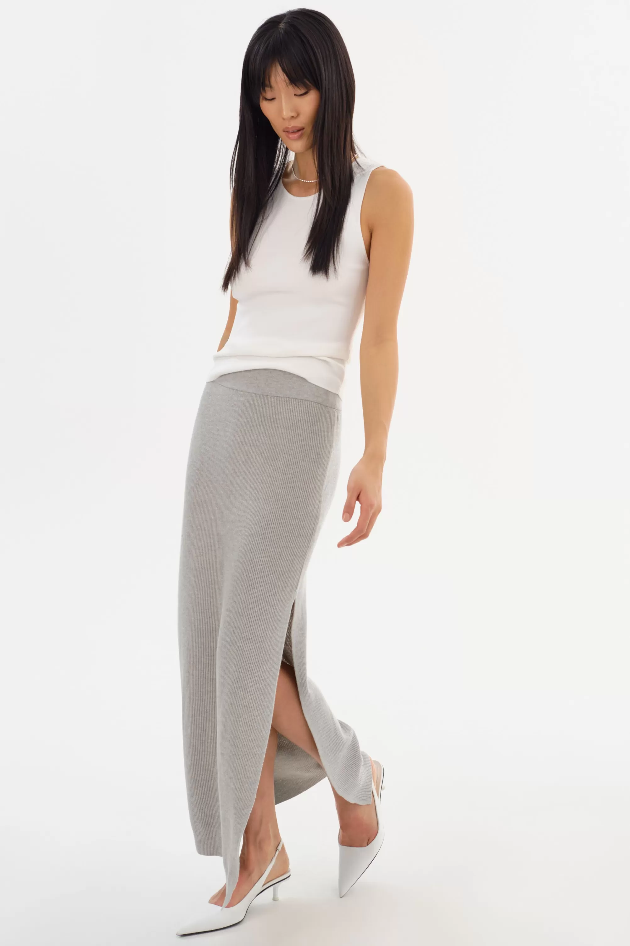 Discount LAMARQUE JILLIAN | Knit Midi Skirt Light Heather Grey