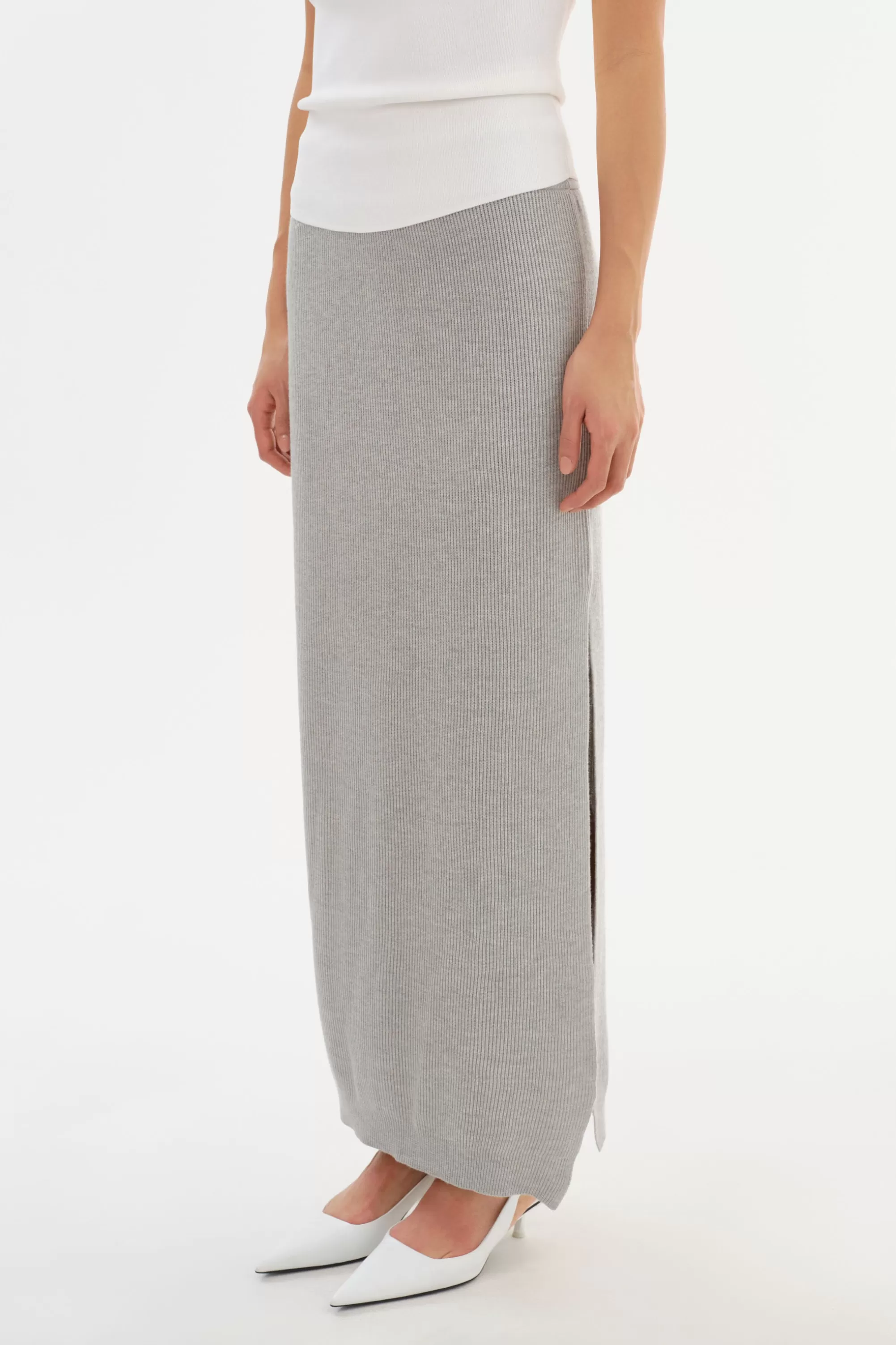 Discount LAMARQUE JILLIAN | Knit Midi Skirt Light Heather Grey