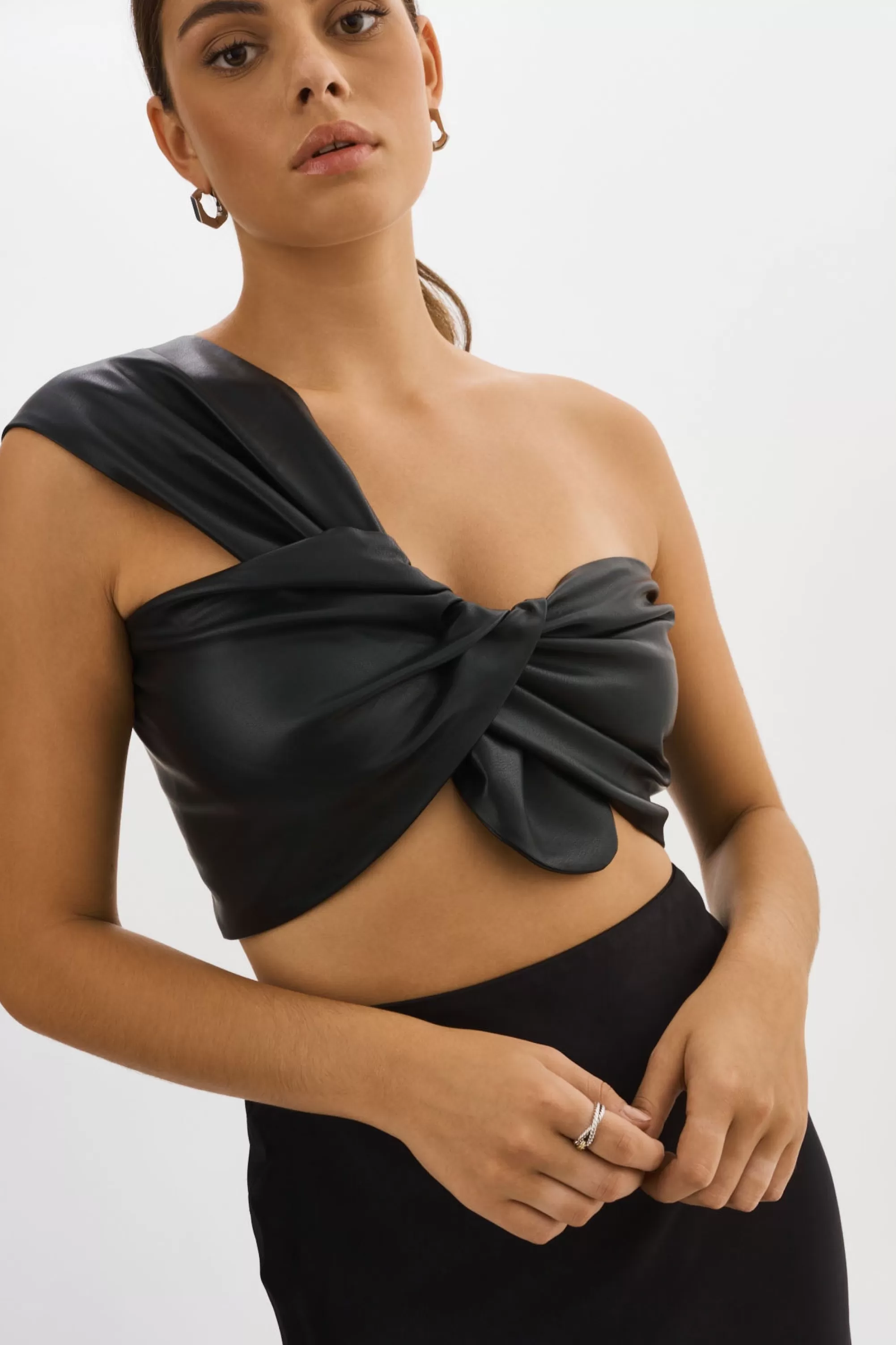 Outlet LAMARQUE JOLIE | Faux Leather One Shoulder Top Black