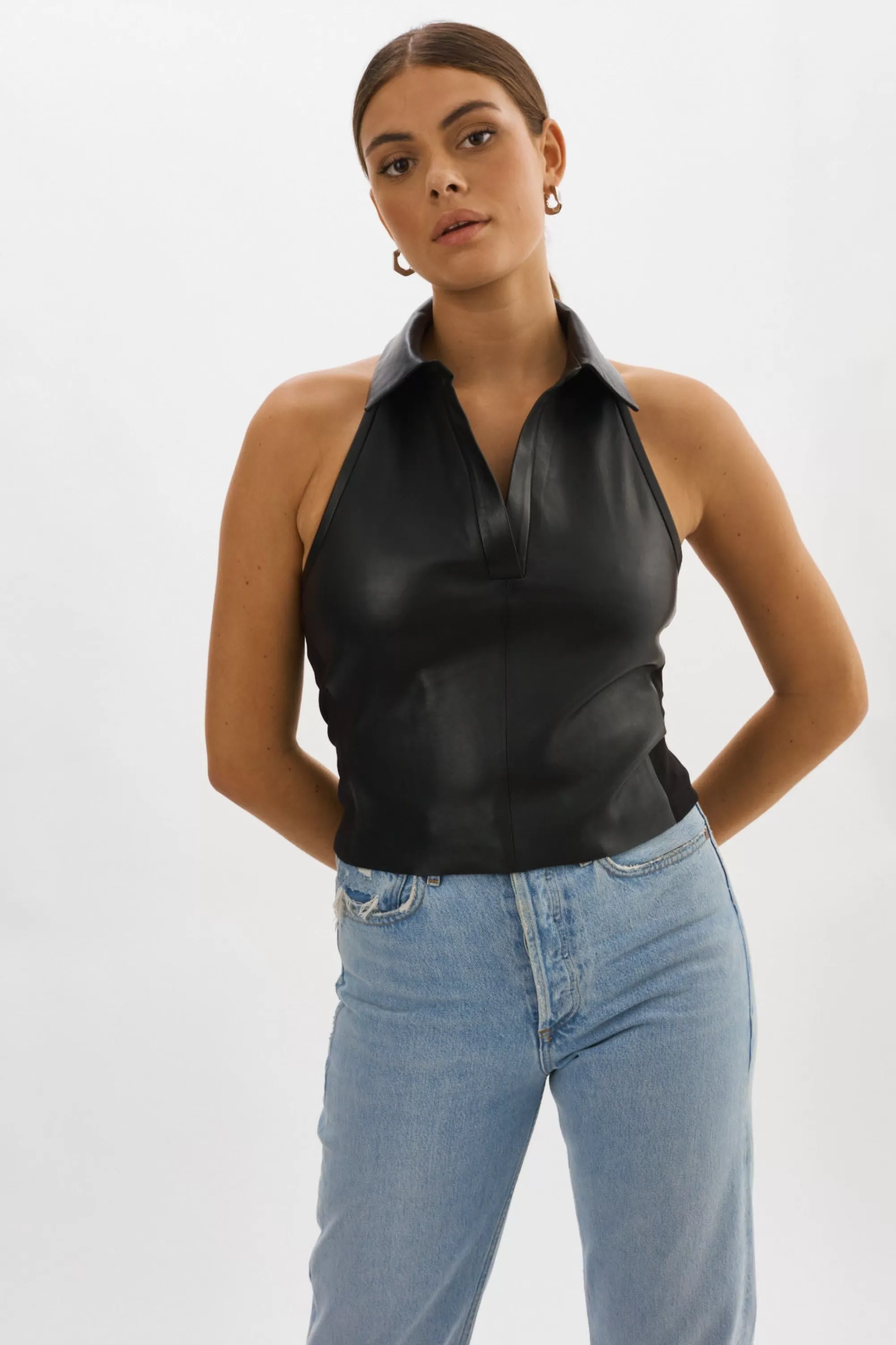 Flash Sale LAMARQUE JULANE | Leather Halterneck Top Black