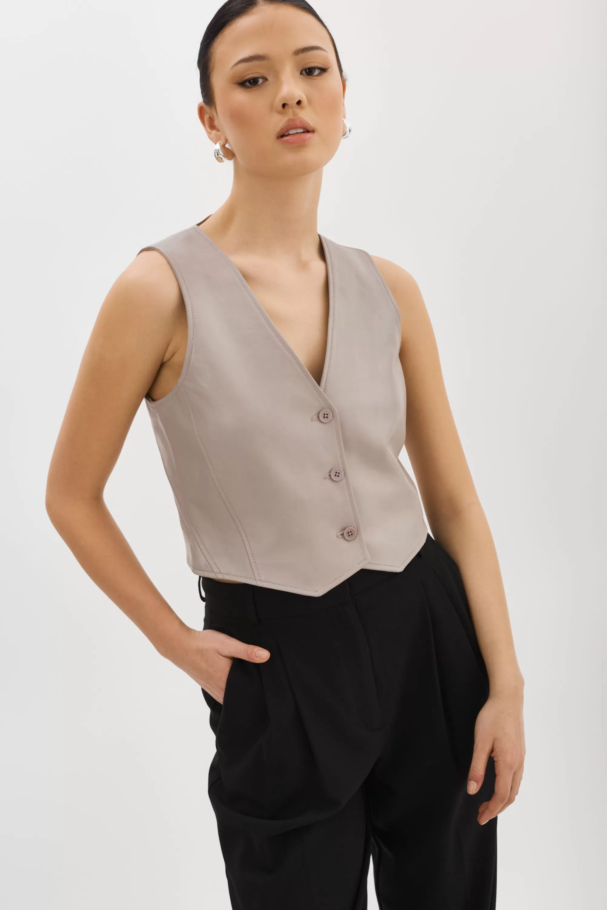 Discount LAMARQUE KALLIE | Leather Vest Ash Grey