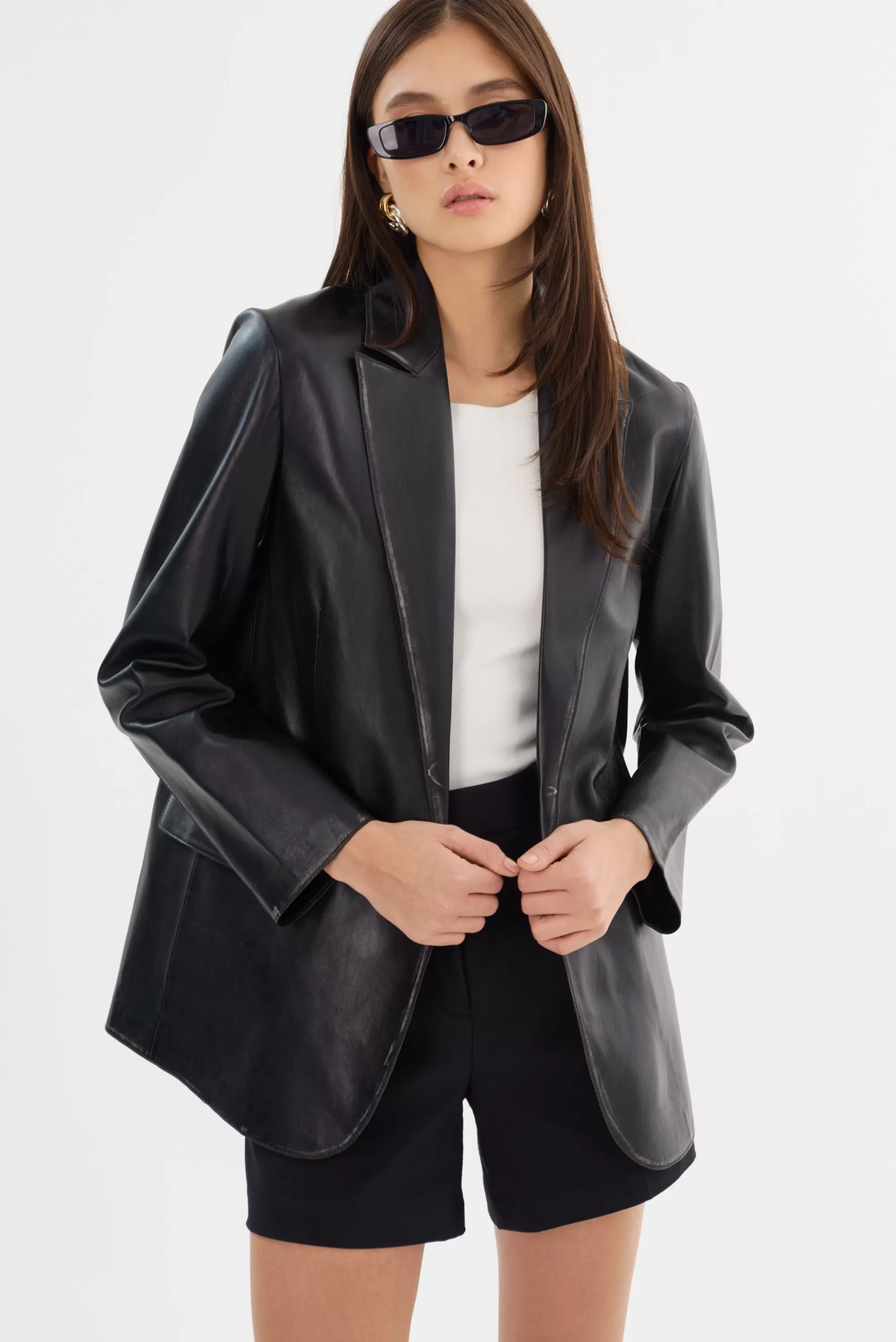 Fashion LAMARQUE KARRIN | Distressed Leather Blazer Distressed Black