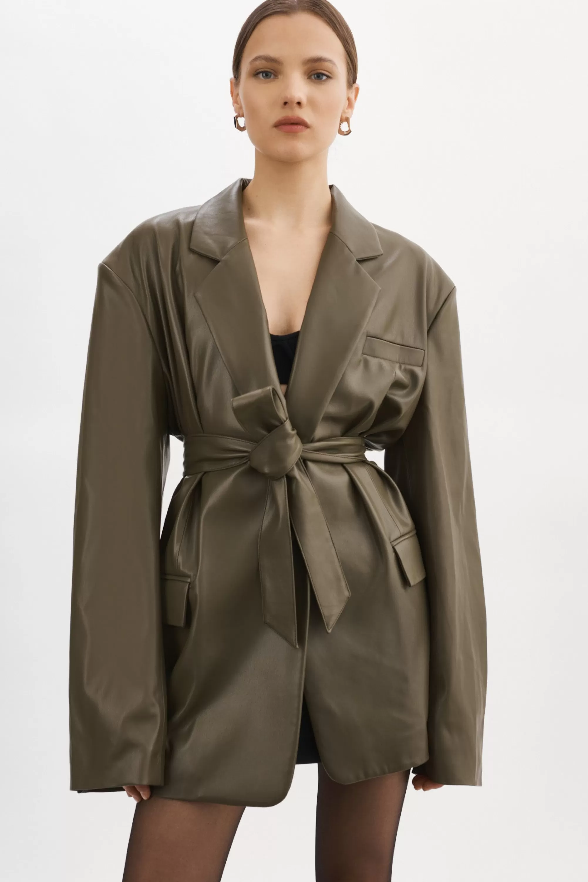 Cheap LAMARQUE Kassandra | Faux Leather Oversized Blazer Khaki