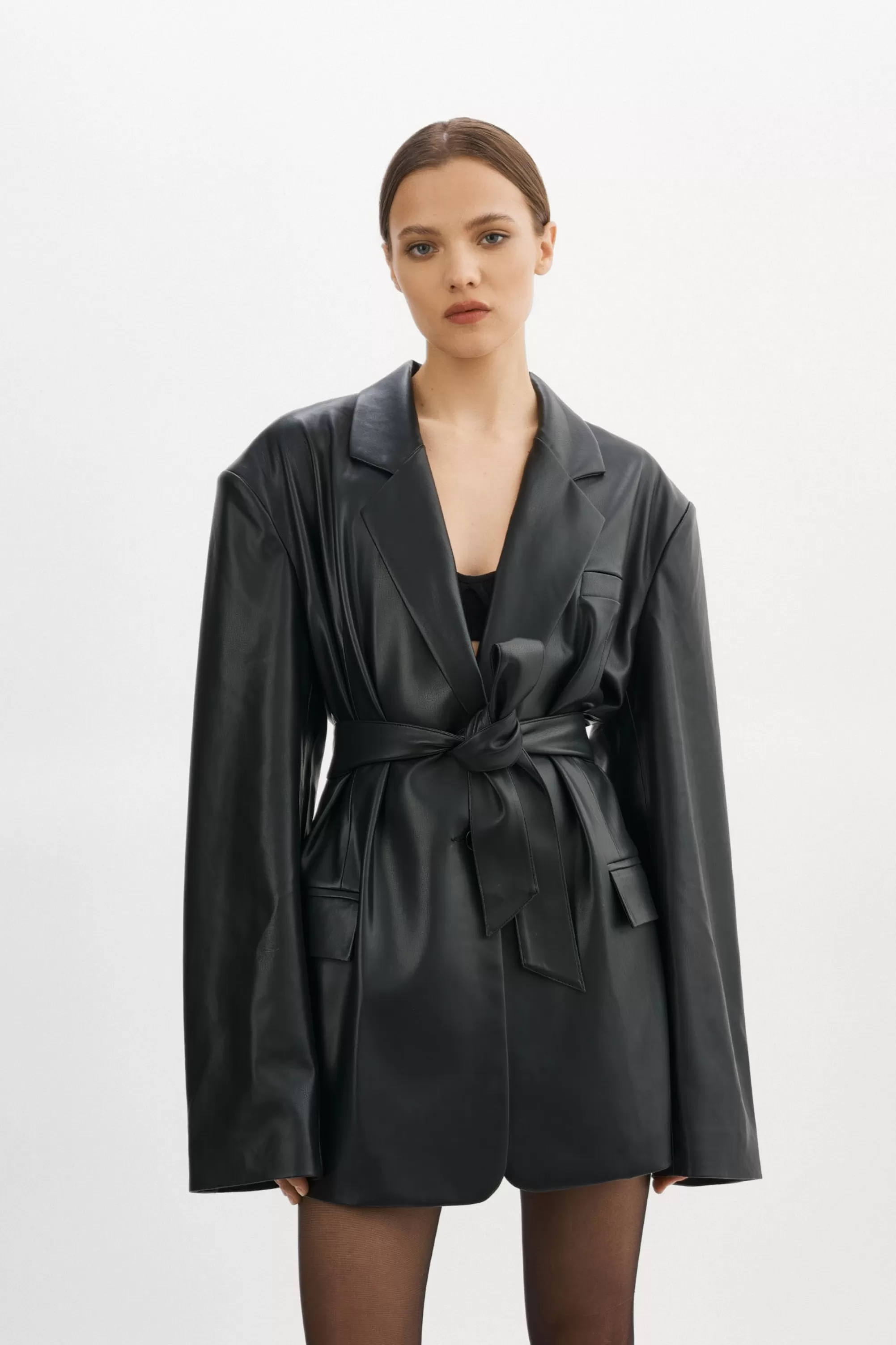 Discount LAMARQUE Kassandra | Faux Leather Oversized Blazer Black