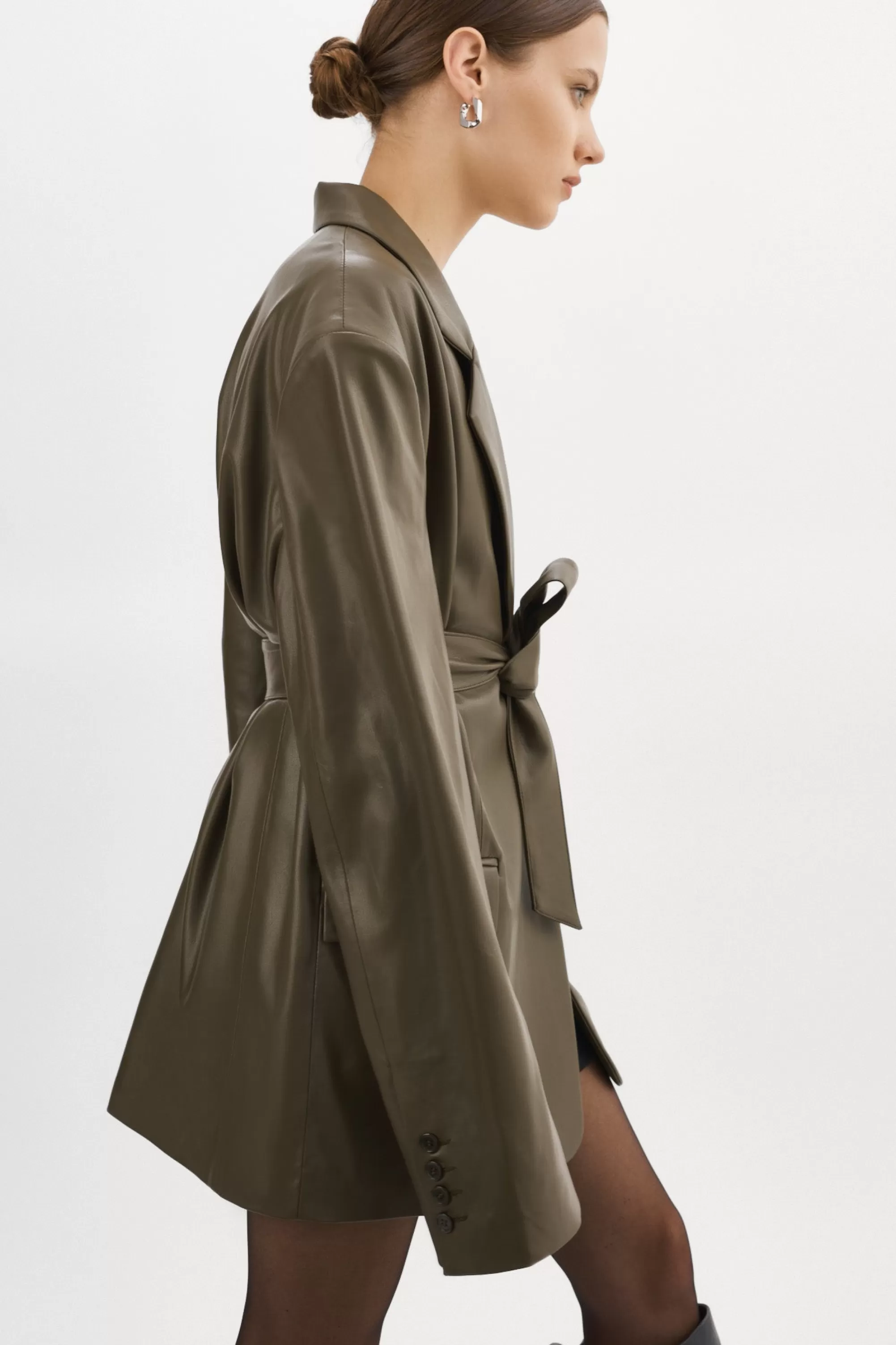 Cheap LAMARQUE Kassandra | Faux Leather Oversized Blazer Khaki