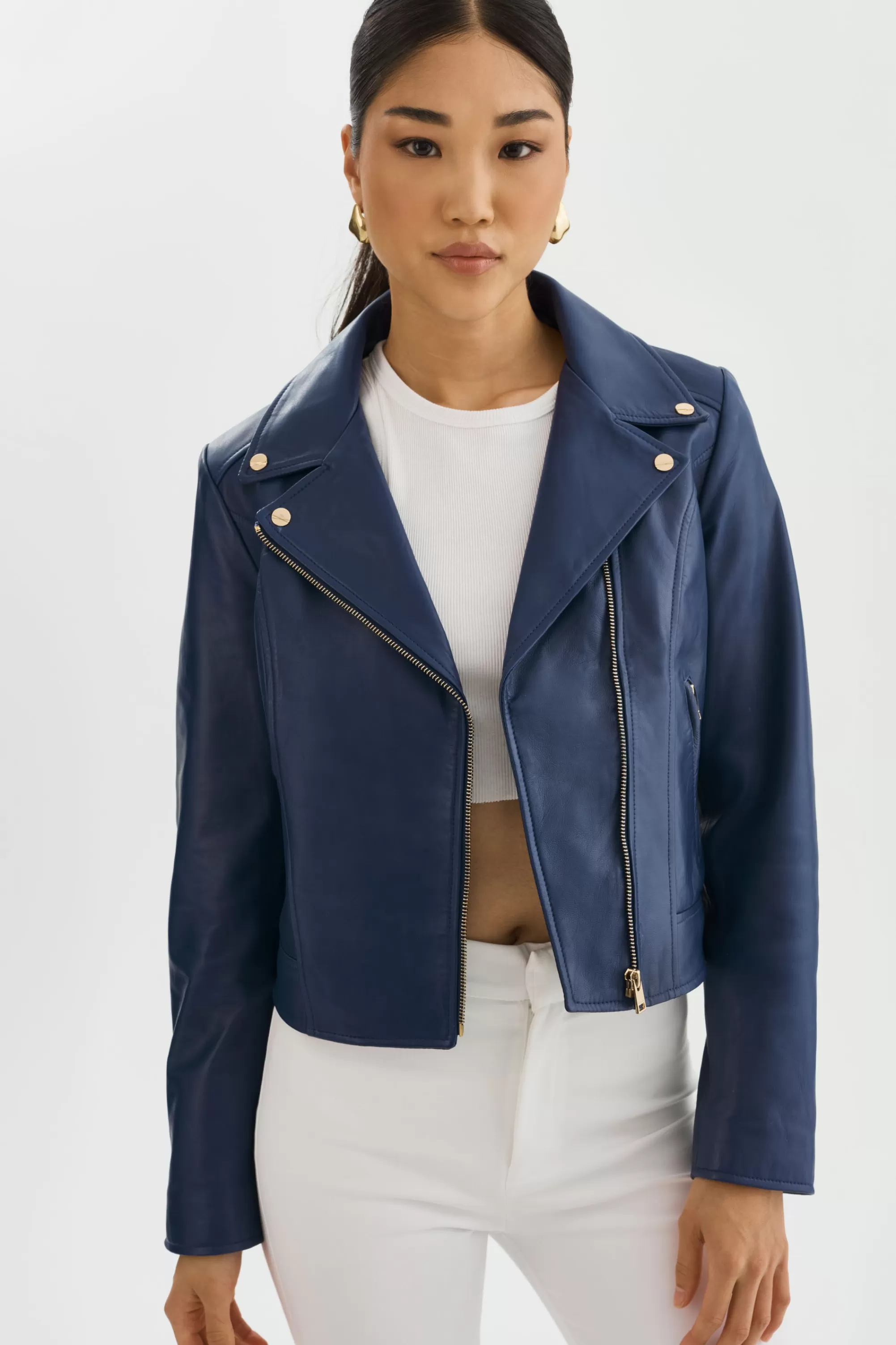 Best Sale LAMARQUE KELSEY GOLD | Leather Biker Jacket Aegean Blue