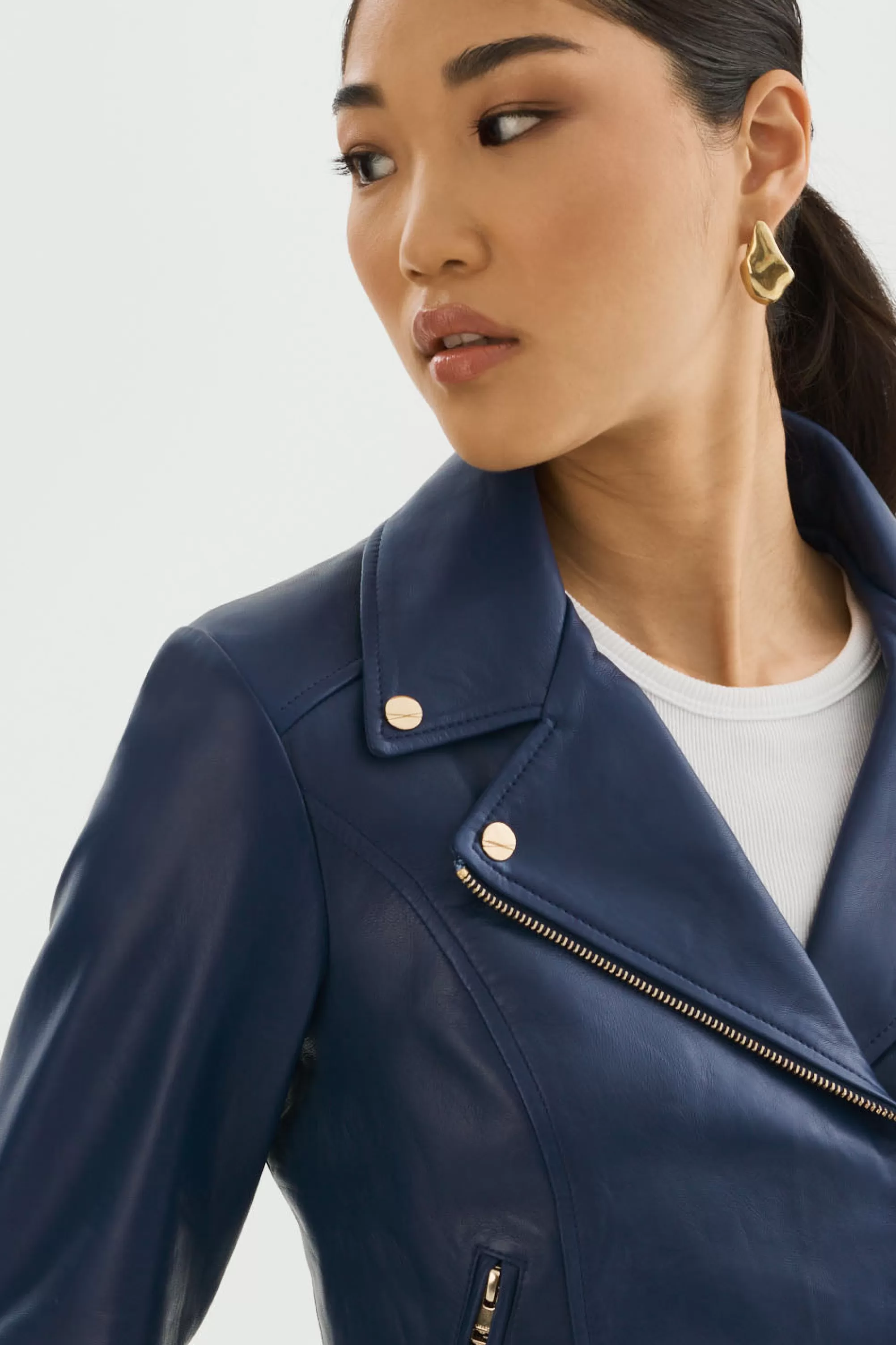 Best Sale LAMARQUE KELSEY GOLD | Leather Biker Jacket Aegean Blue