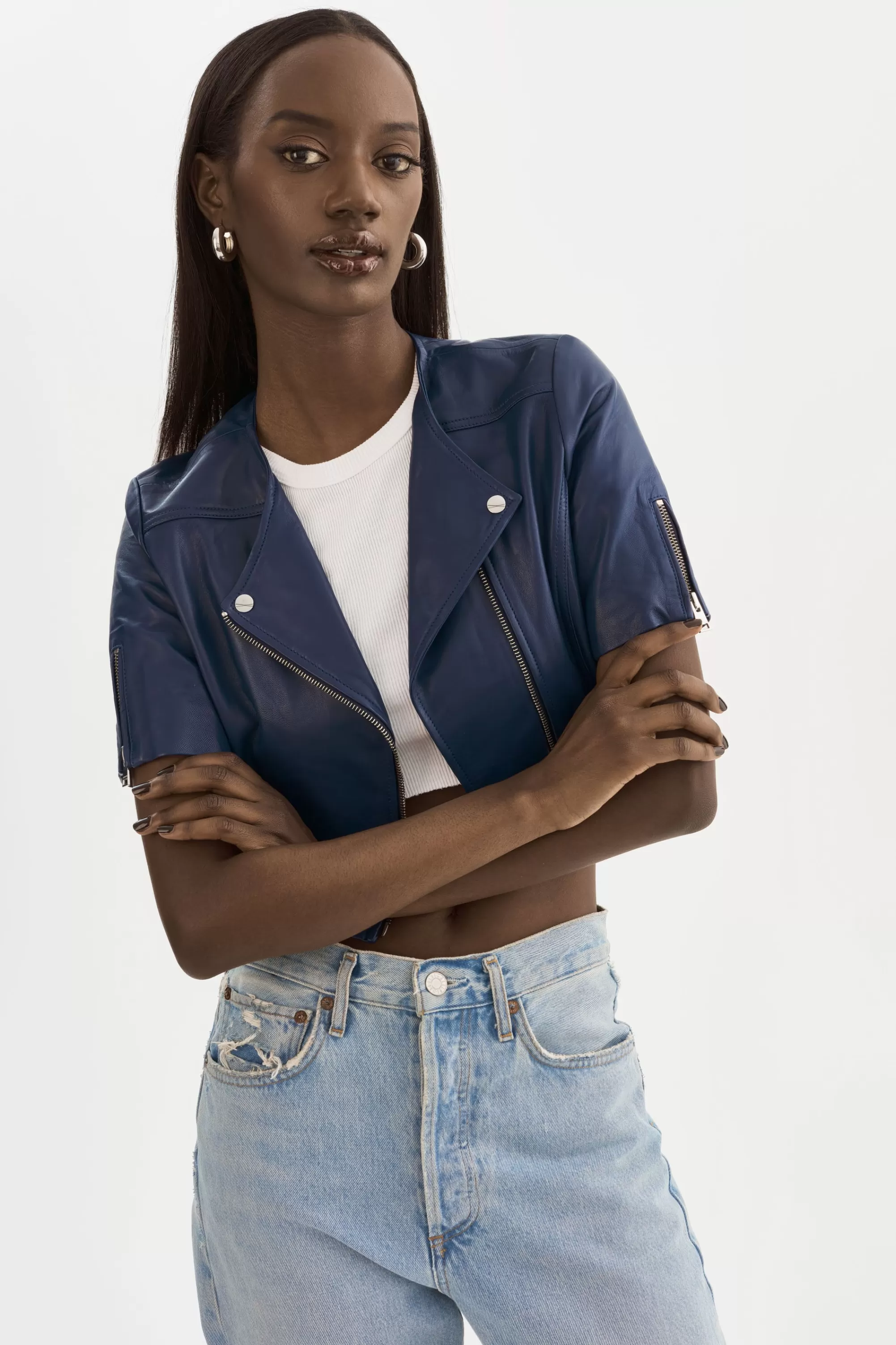 Outlet LAMARQUE KIRSI | Cropped Biker Jacket Aegean Blue