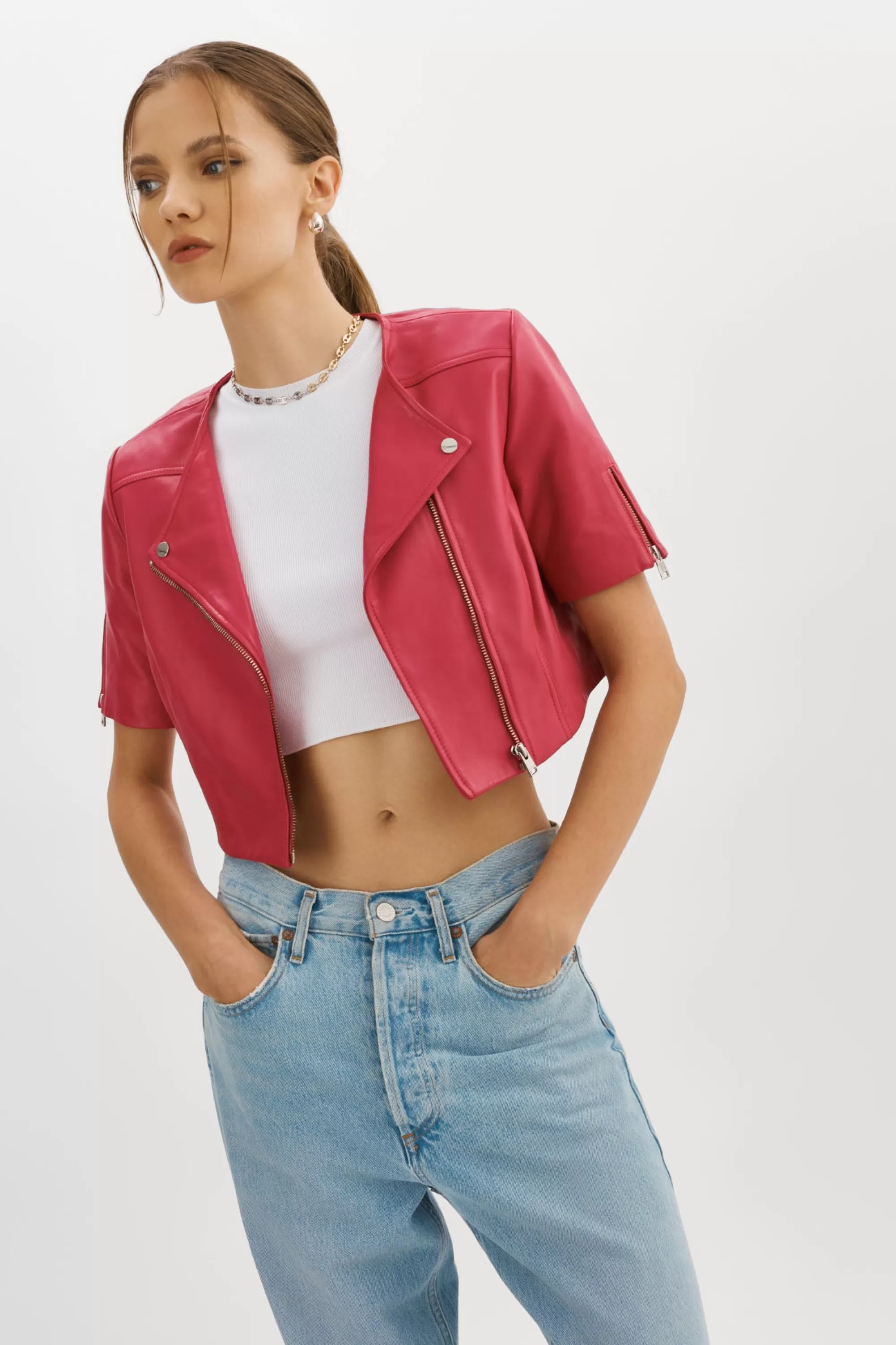 Store LAMARQUE KIRSI | Cropped Biker Jacket Berry