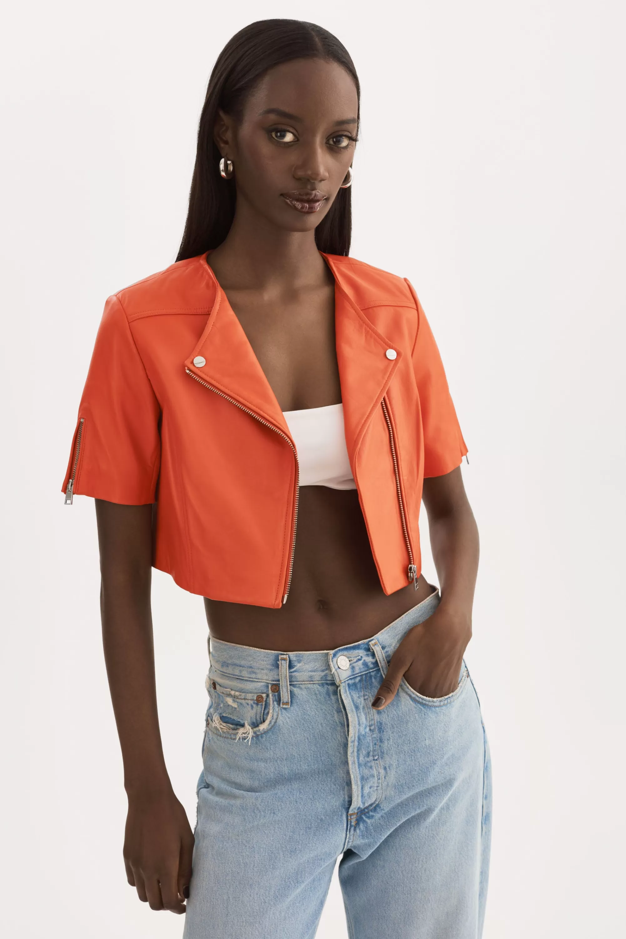 Store LAMARQUE KIRSI | Cropped Biker Jacket Spicy Orange