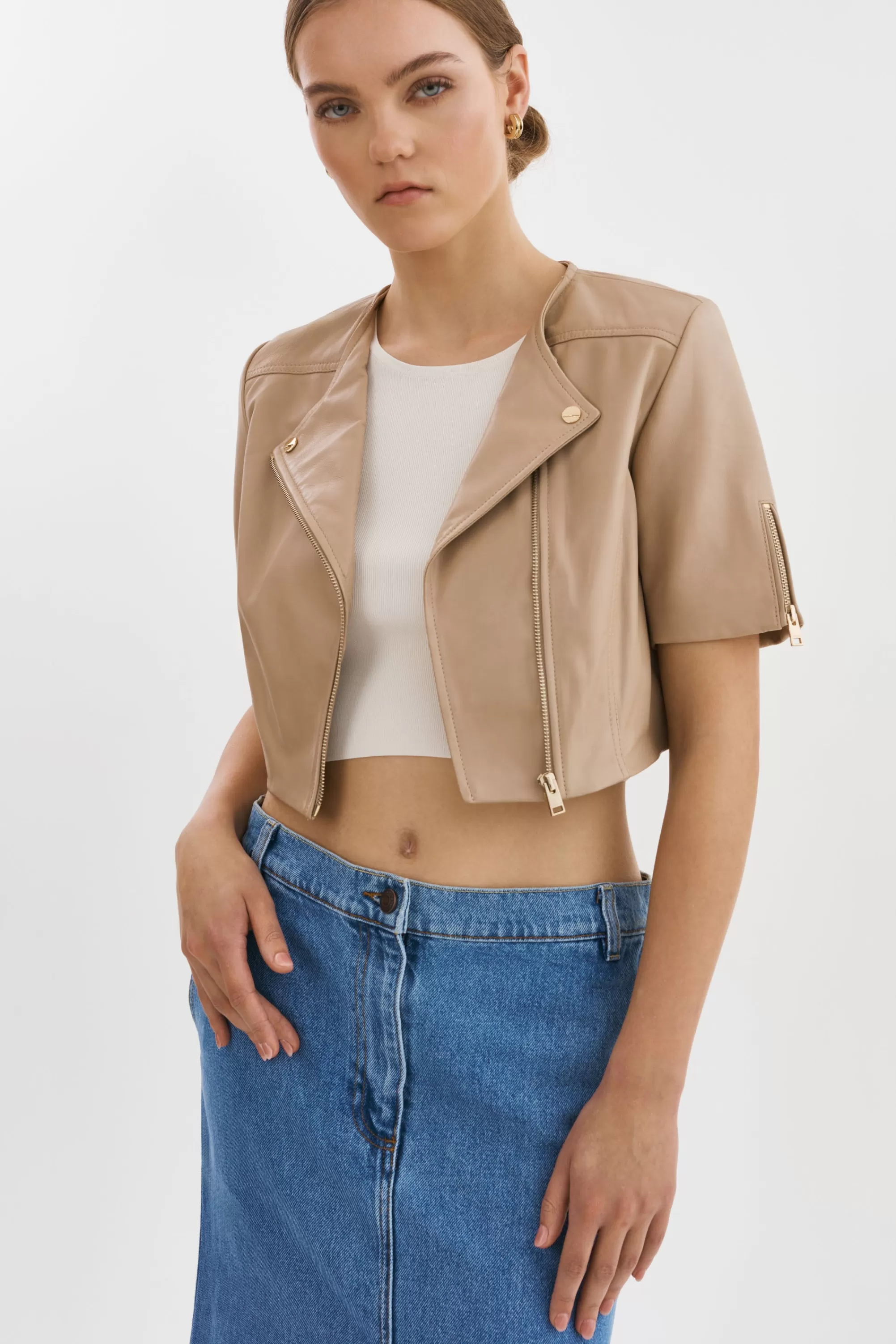 Best LAMARQUE KIRSI GOLD | Cropped Biker Jacket Wheat