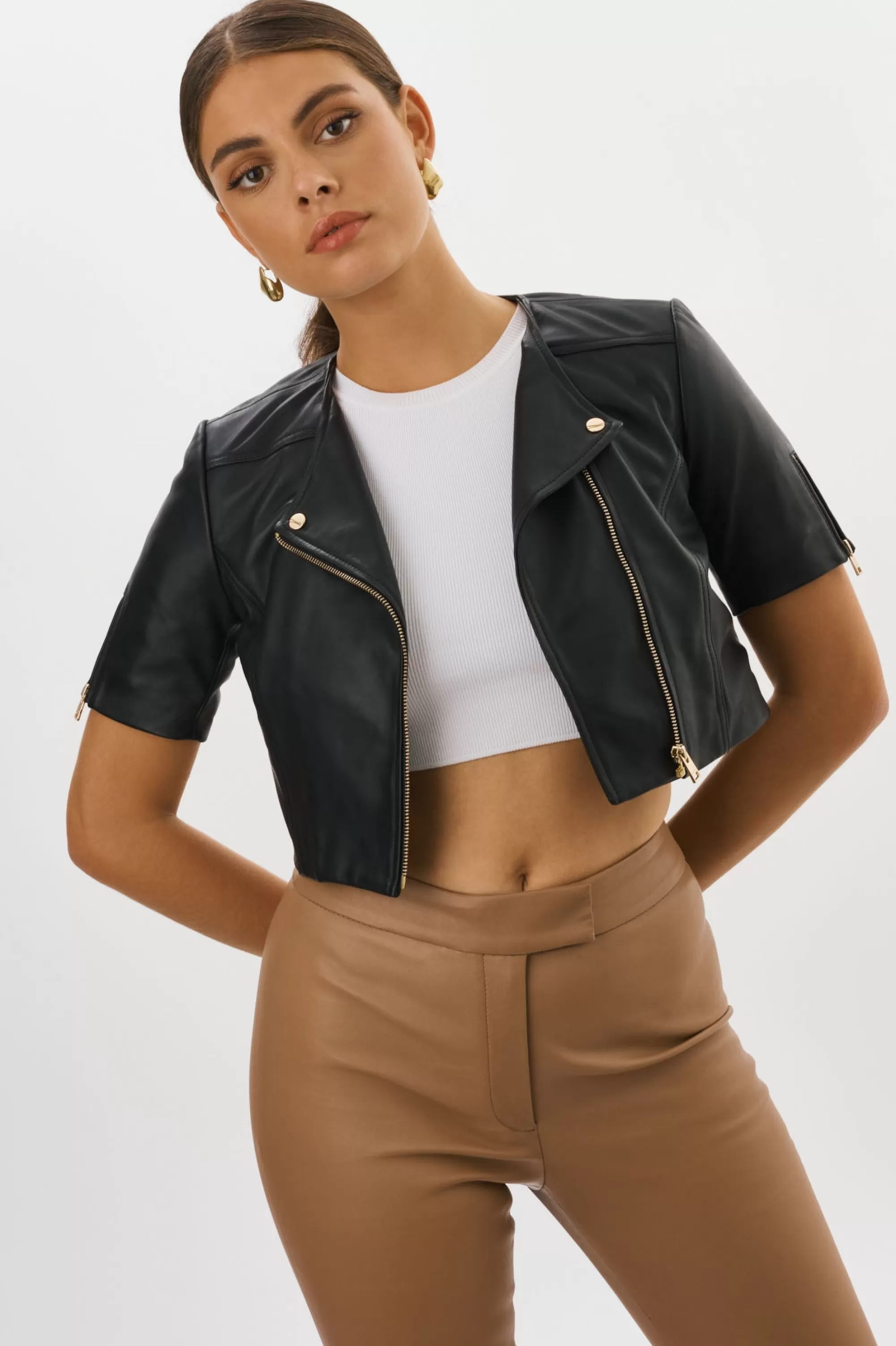 Online LAMARQUE KIRSI GOLD | Cropped Biker Jacket Black