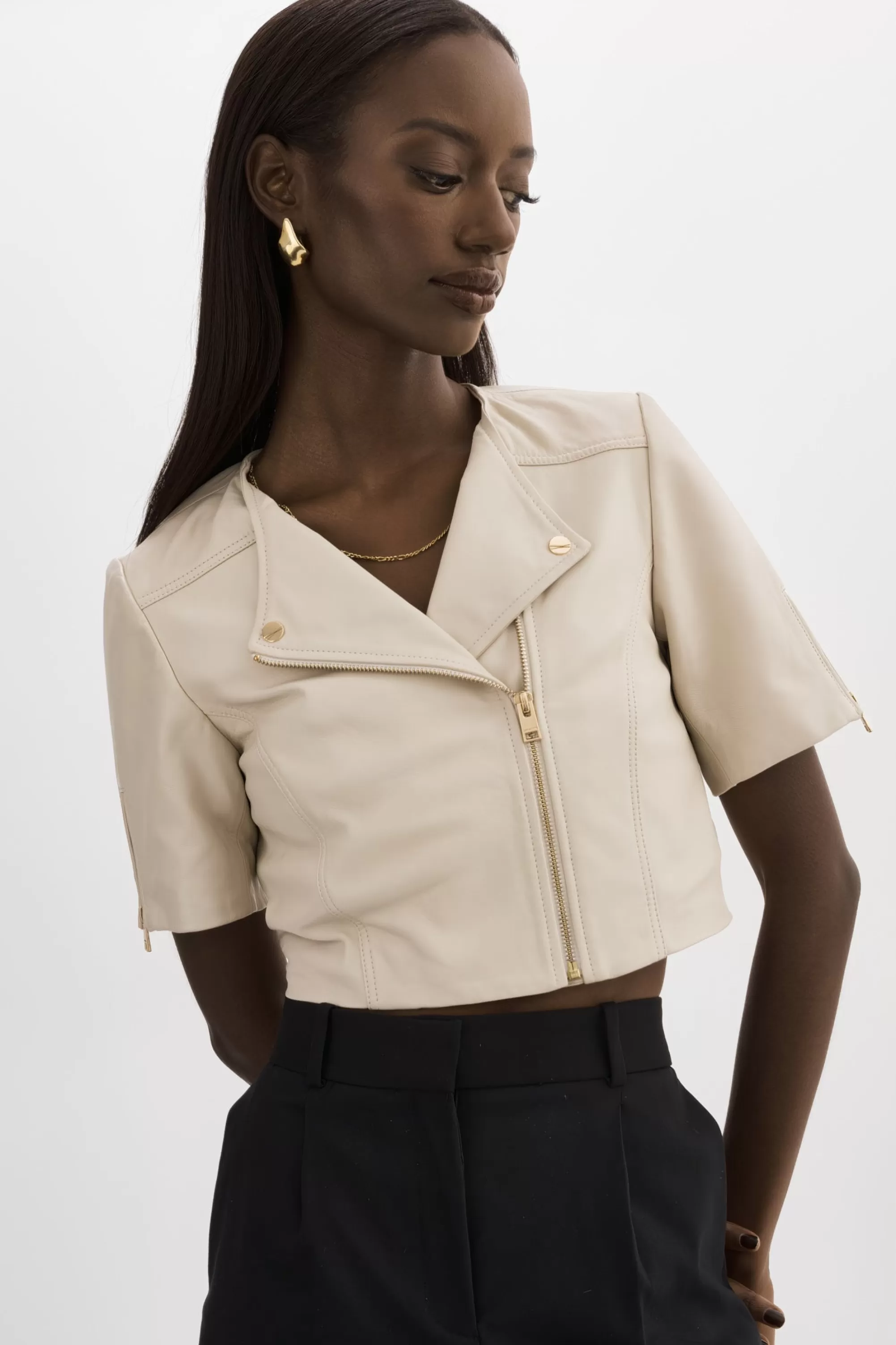 Hot LAMARQUE KIRSI GOLD | Cropped Biker Jacket Bone