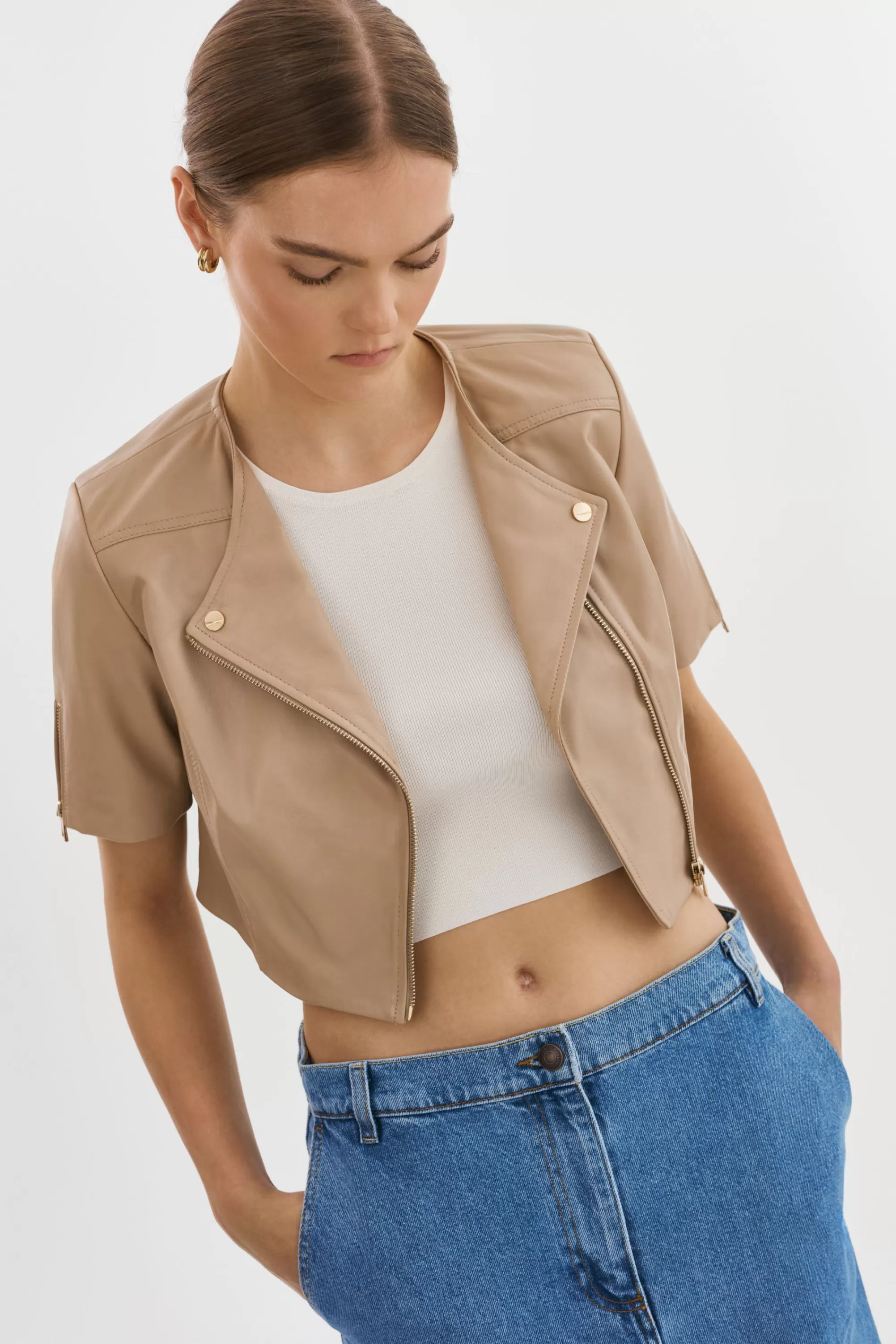 Best LAMARQUE KIRSI GOLD | Cropped Biker Jacket Wheat