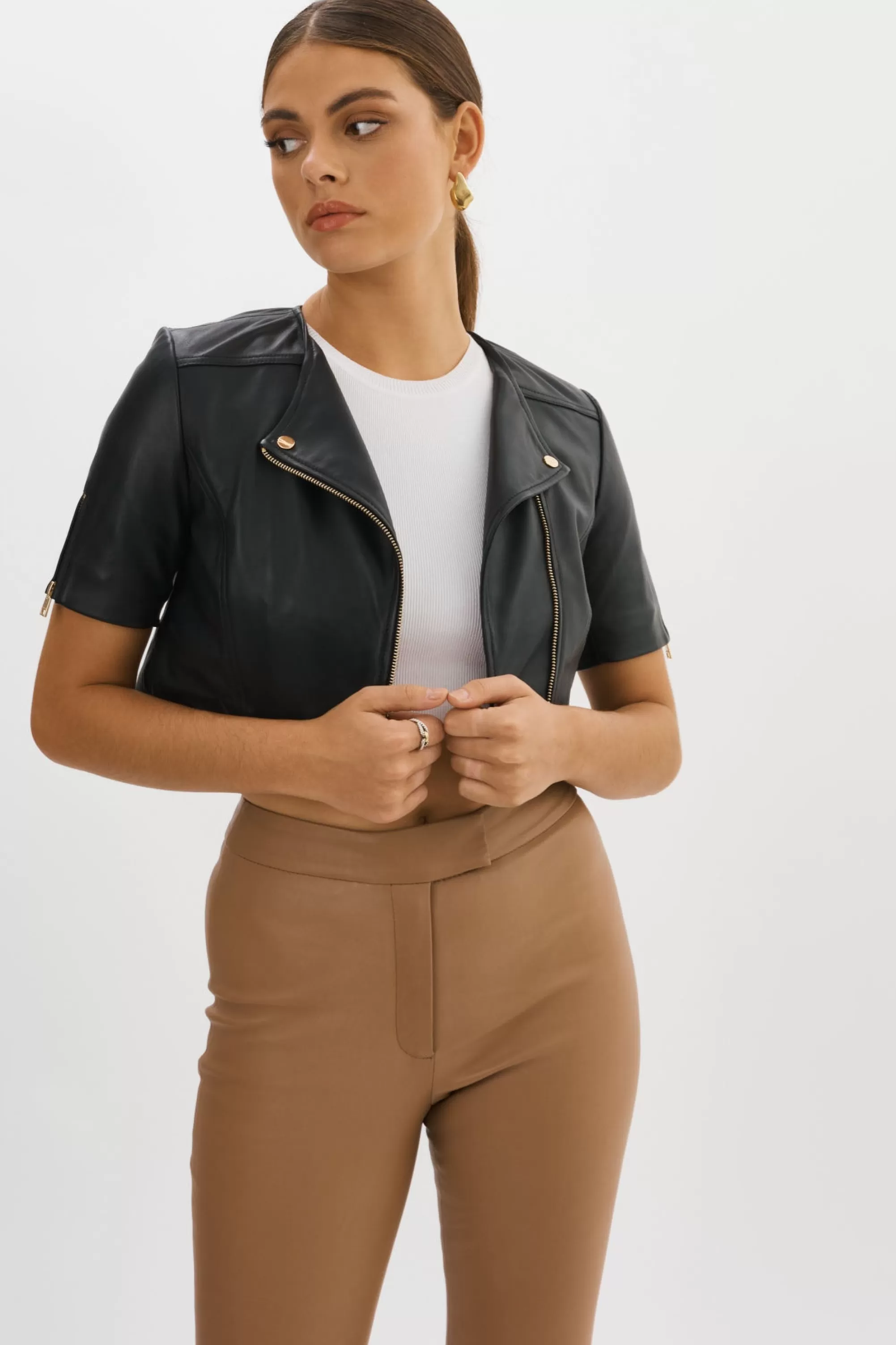 Online LAMARQUE KIRSI GOLD | Cropped Biker Jacket Black