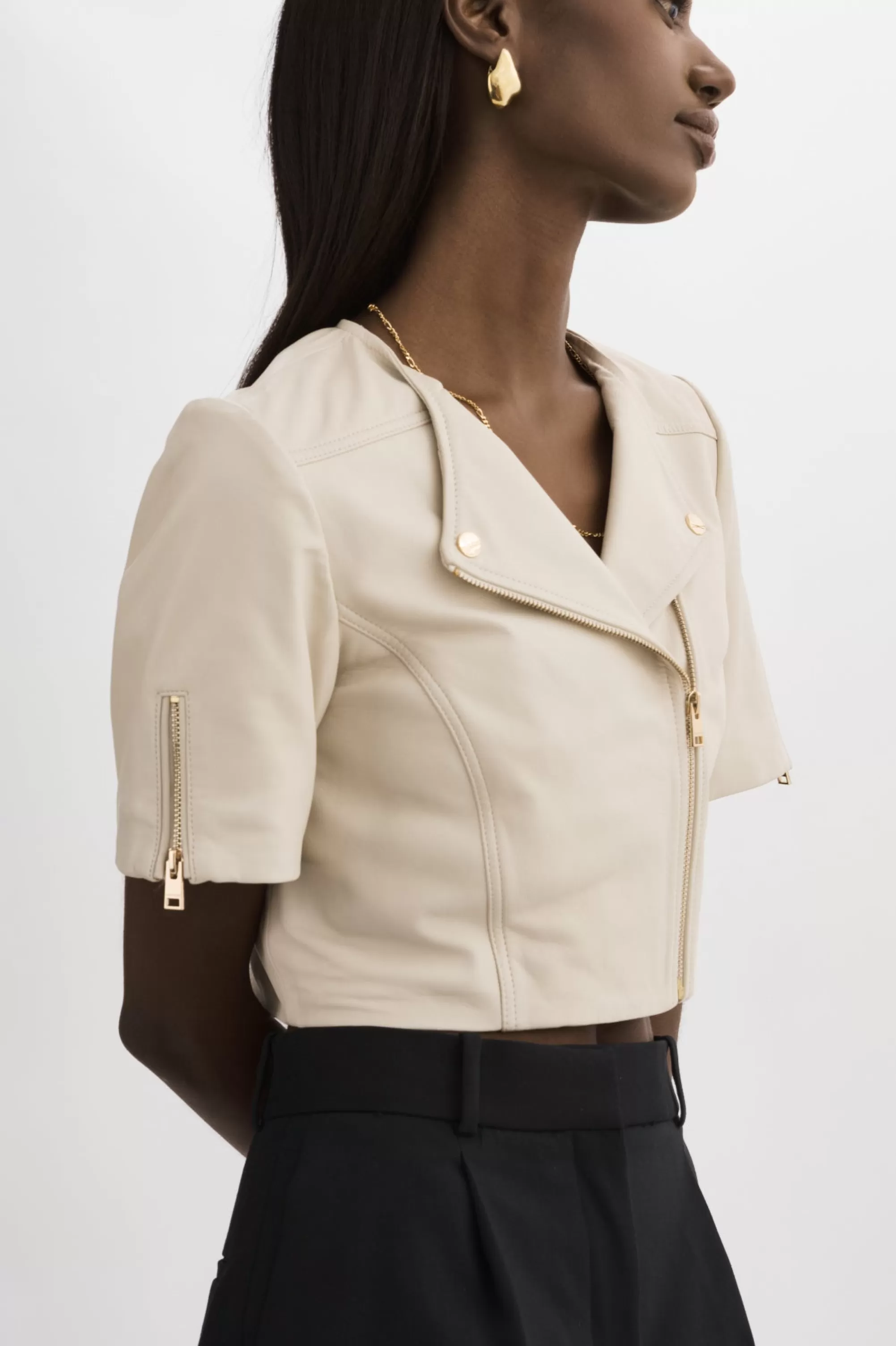 Hot LAMARQUE KIRSI GOLD | Cropped Biker Jacket Bone