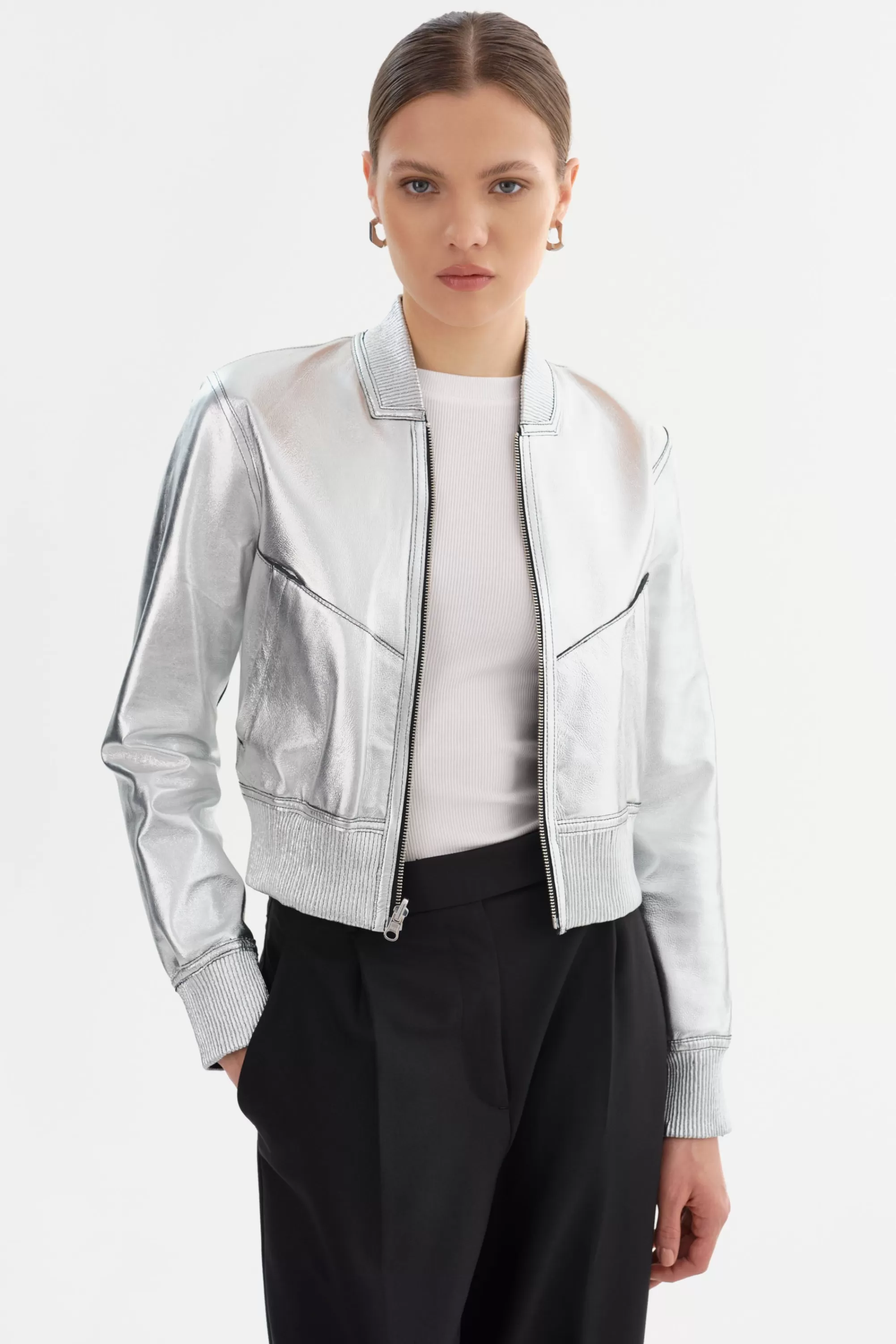 Hot LAMARQUE KORDELLA | Reversible Leather Bomber Jacket Black/Silver