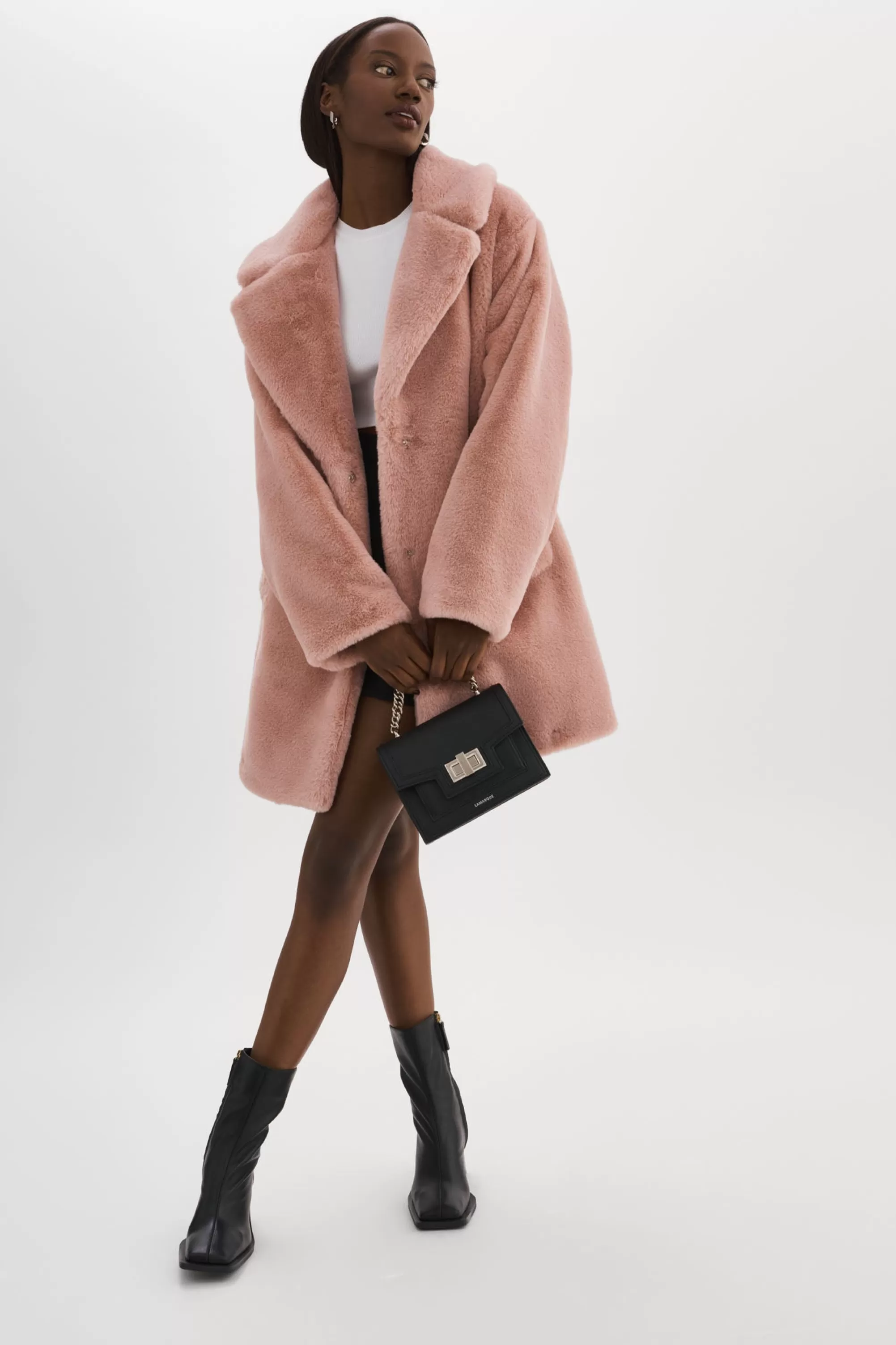 New LAMARQUE LINNEA | Faux Fur Coat Smoky Pink