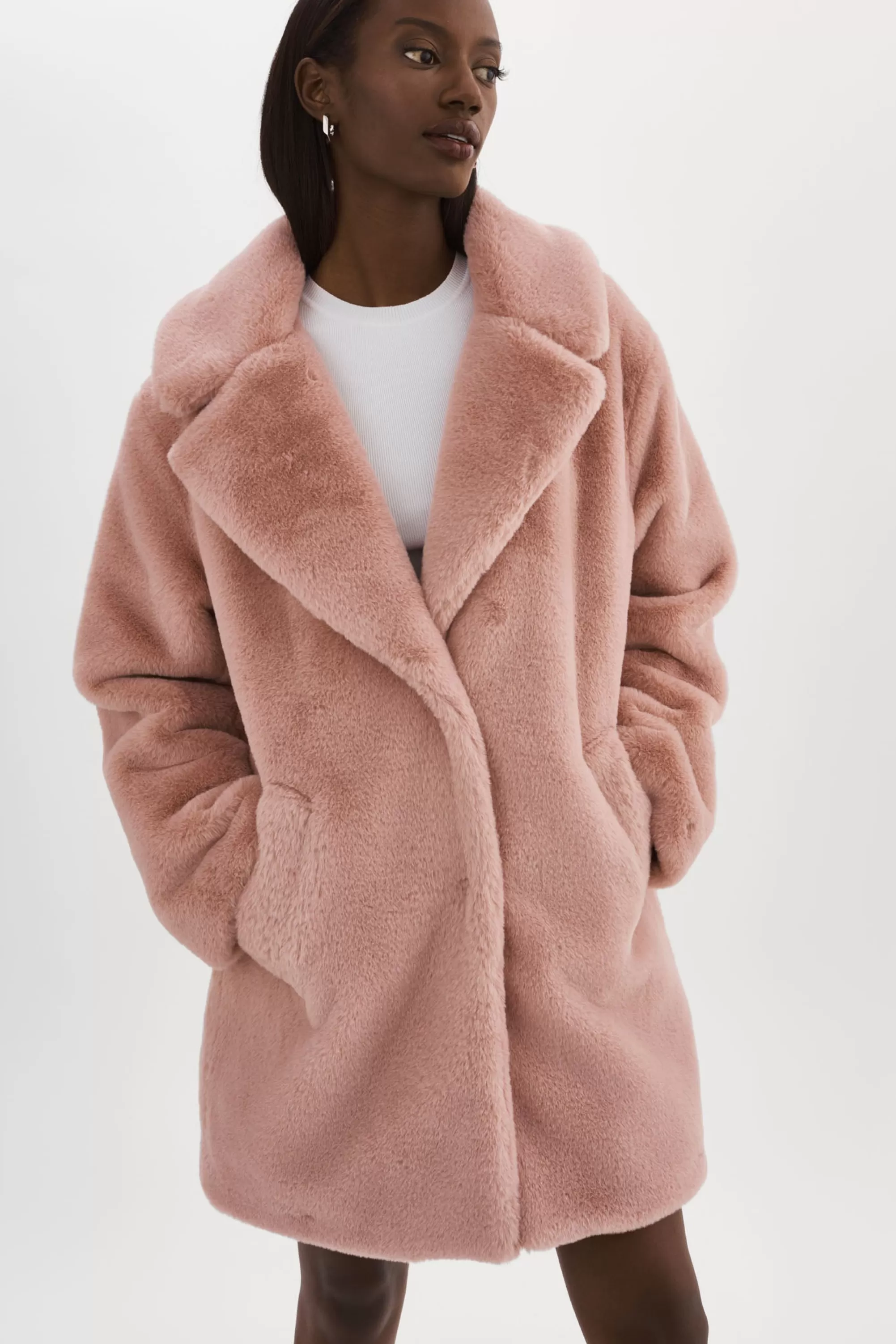 New LAMARQUE LINNEA | Faux Fur Coat Smoky Pink