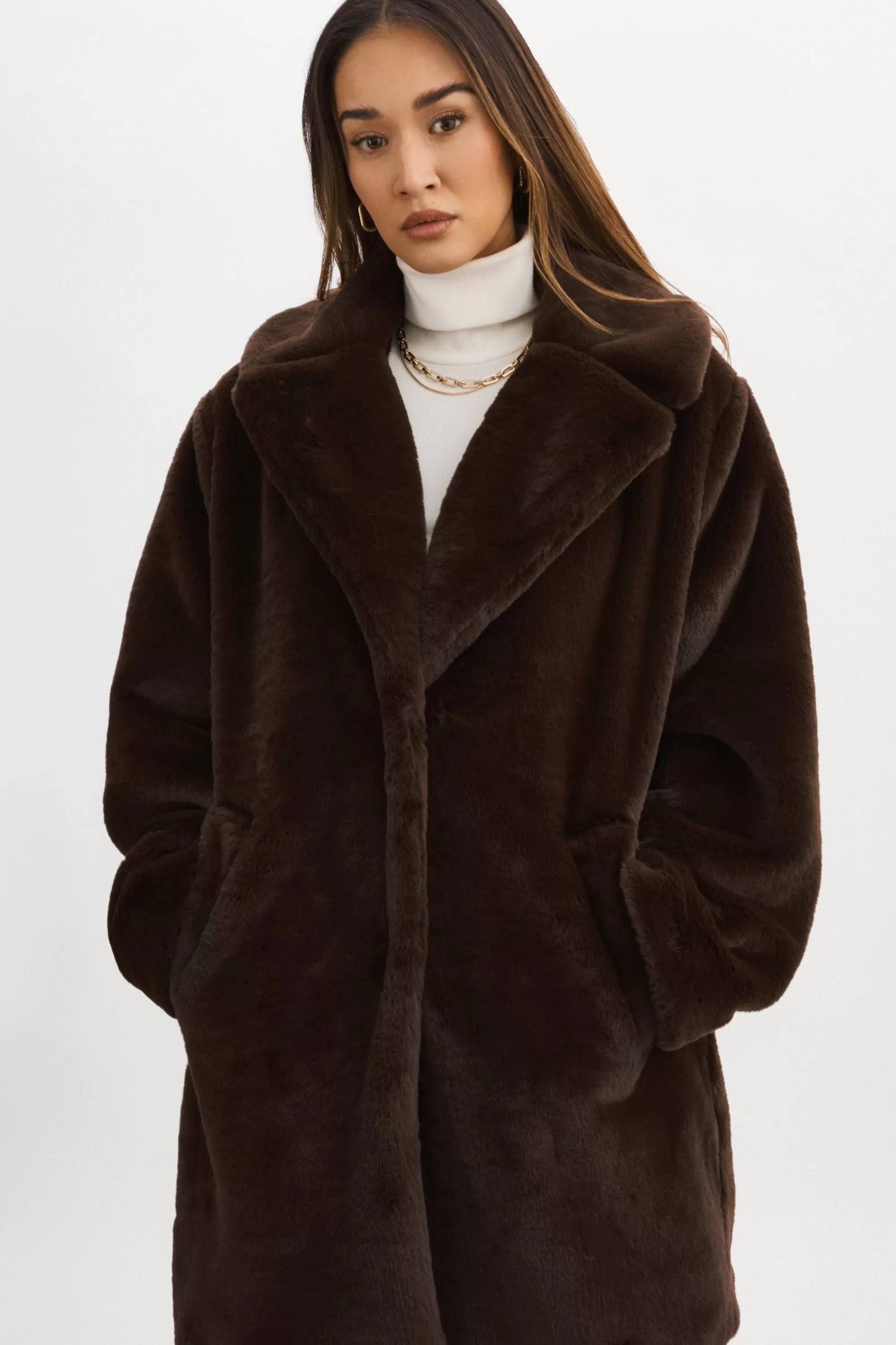 Outlet LAMARQUE LINNEA | Faux Fur Coat Bitter Chocolate