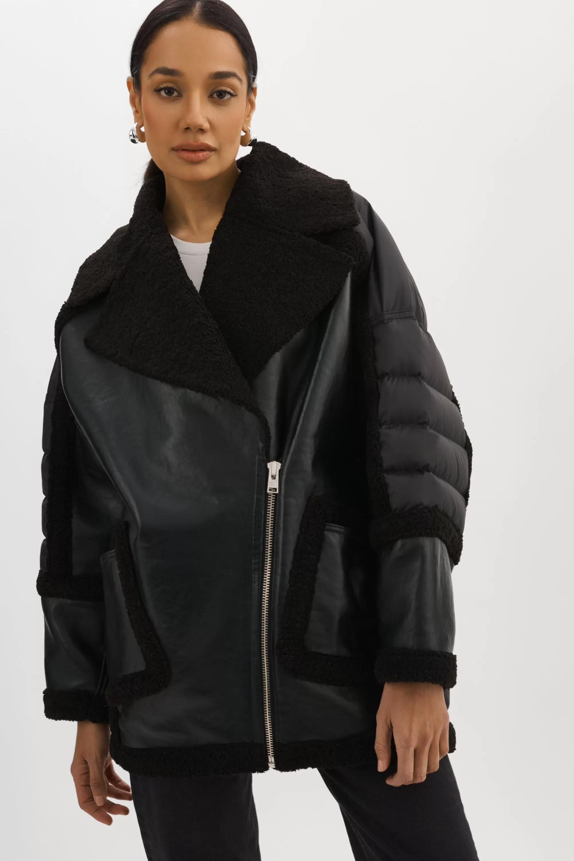 Hot LAMARQUE LISA | Oversized Mixed Media Cocoon Jacket Black / Black